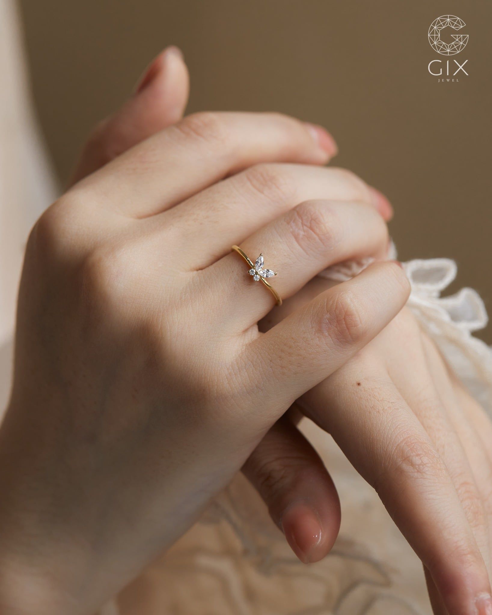  Nhẫn bạc nữ & vàng 18k hình bướm đính đá cao cấp | Gix Jewel 