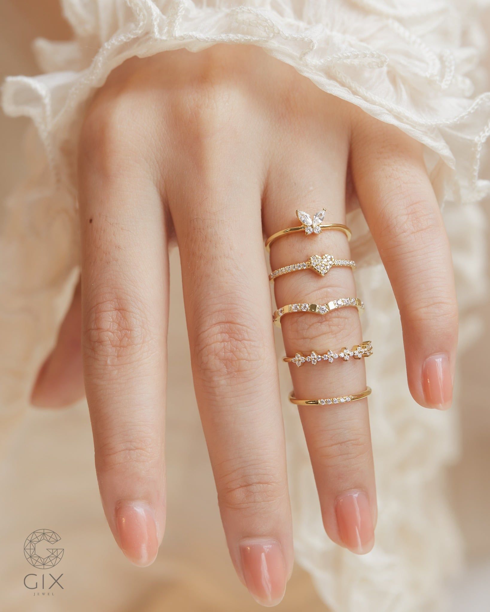  Nhẫn bạc nữ & vàng 18k hình bướm đính đá cao cấp | Gix Jewel 