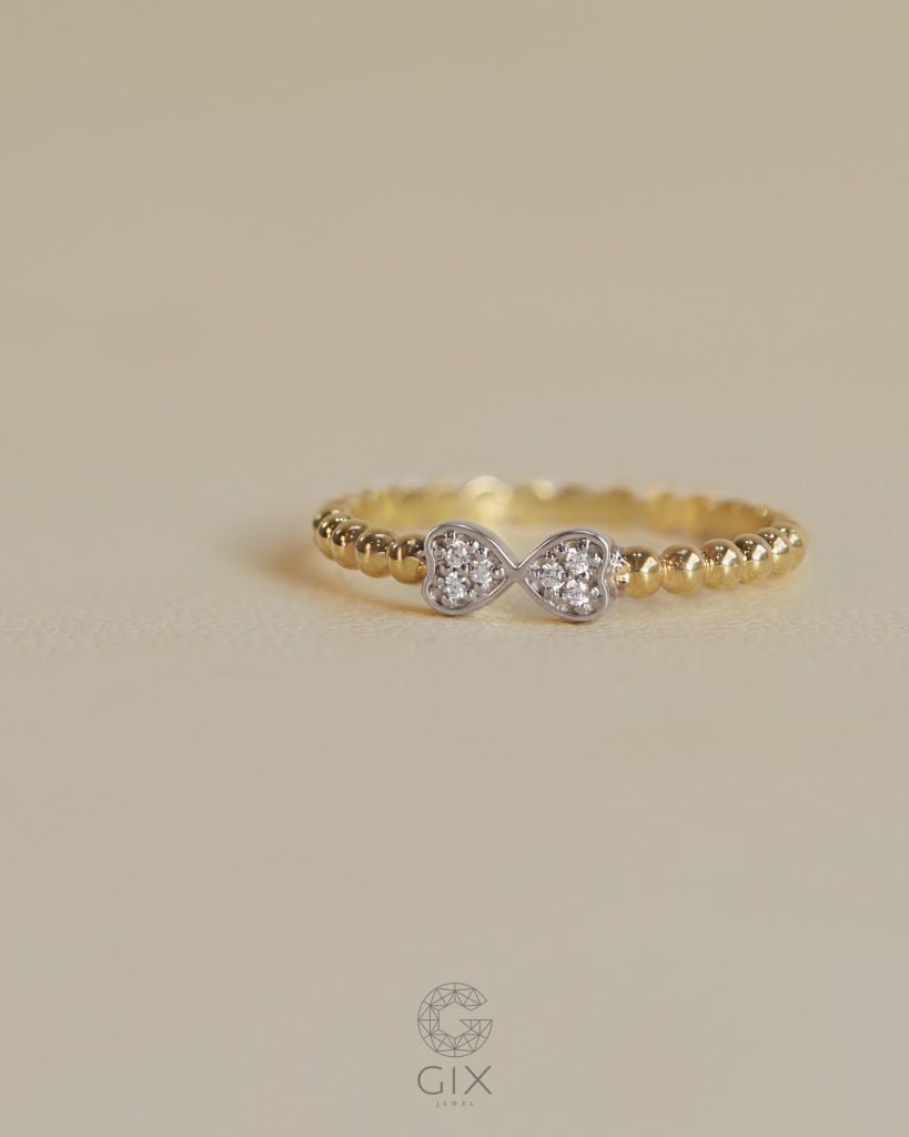  Nhẫn vàng 14K nữ đai bi tròn hình nơ xinh | Gix Jewel 