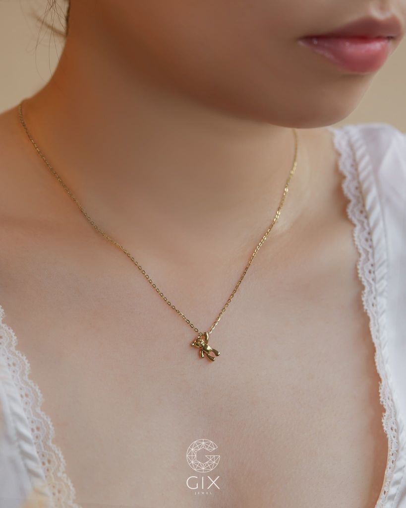  Dây chuyền vàng tây sợi mảnh mặt gấu nguyên khối | Gix Jewel 