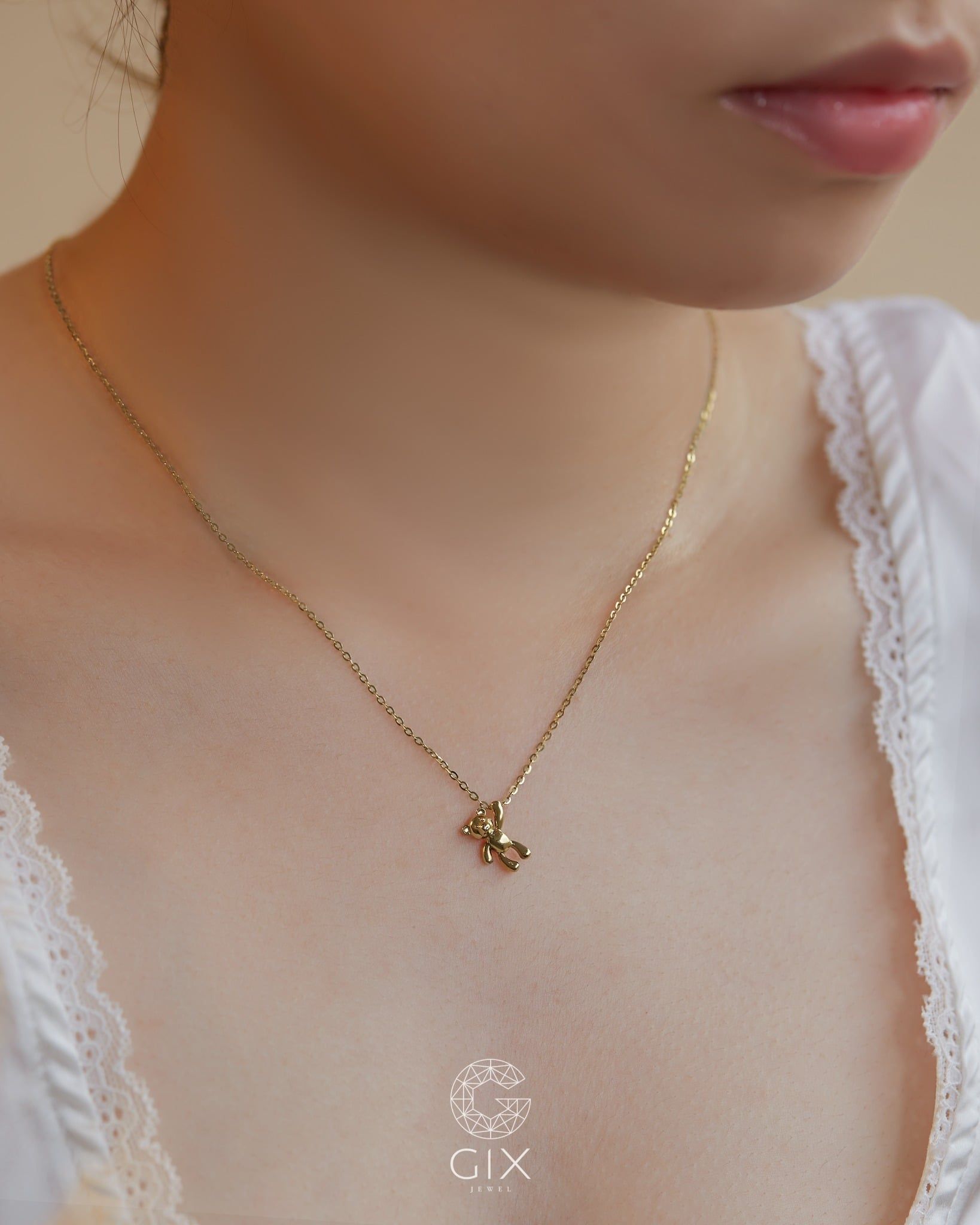  Dây chuyền vàng tây sợi mảnh mặt gấu nguyên khối | Gix Jewel 