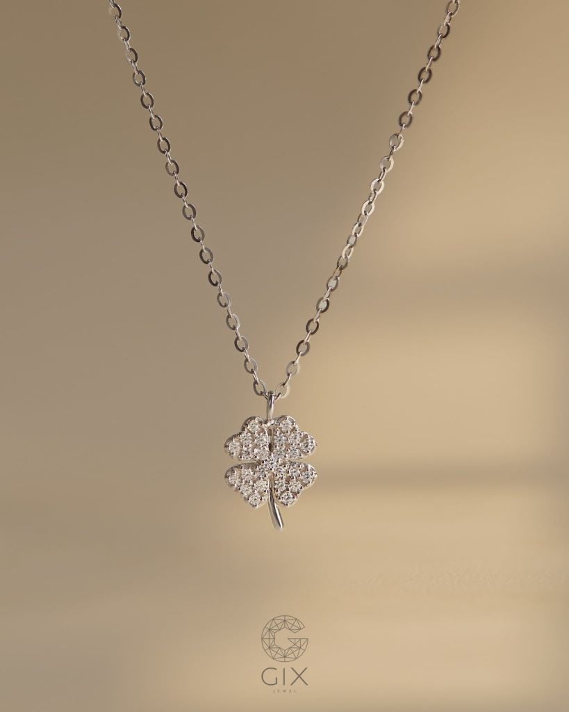  Dây chuyền vàng nữ sợi chữ cong mảnh hình cỏ 4 lá may mắn | Gix Jewel 
