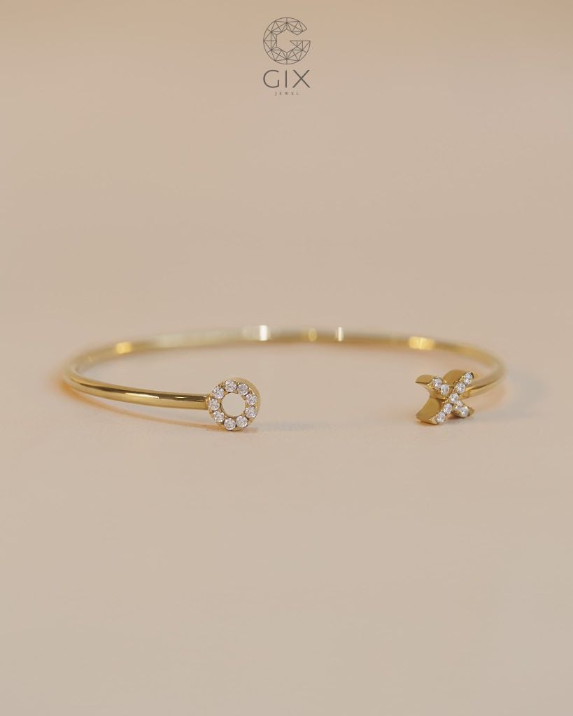  Vòng cuff nam nữ vàng tây & bạc 925 hai đầu chữ cái | Gix Jewel 