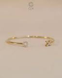  [CÓ SẴN] Vòng cuff hở bạc mạ vàng gắn 2 charm chữ cái 