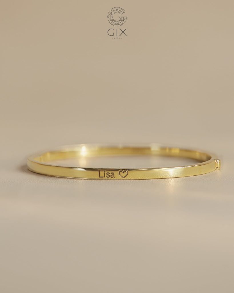 Vòng tay kiềng trơn nguyên khối vàng tây & bạc 925 khắc tên theo yêu cầu | Gix Jewel