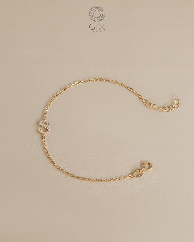  Lắc tay bạc sợi mảnh gắn chữ cái đính đá theo tên riêng | Gix Jewelry 