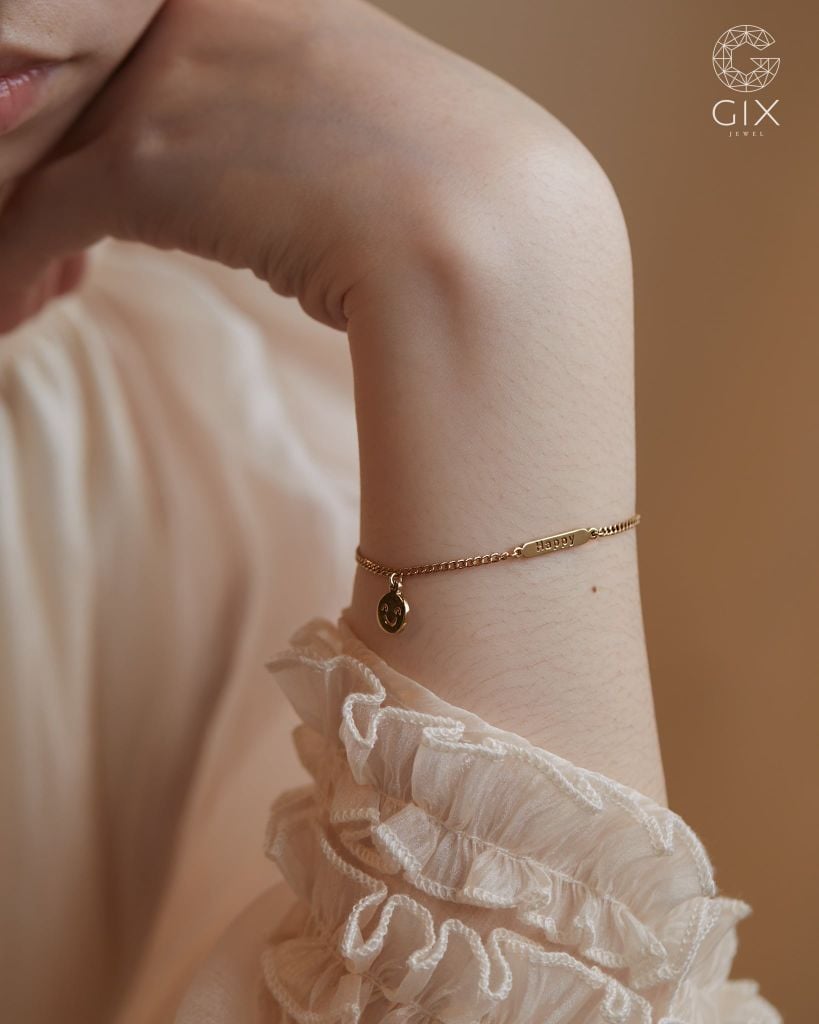  Lắc tay khắc tên sợi khoen lật gắn charm mặt cười | Gix Jewel 