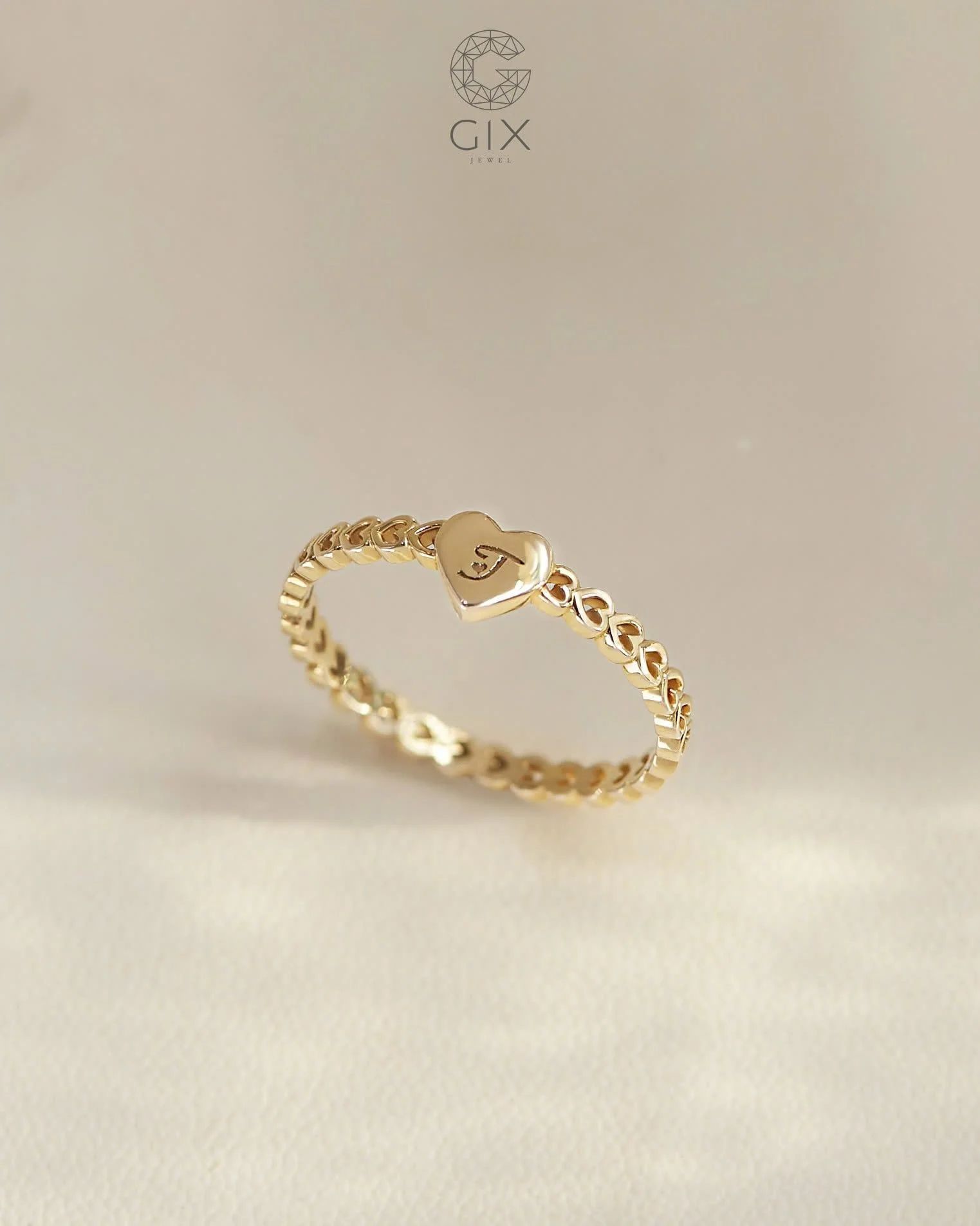  [CÓ SẴN] Nhẫn mặt tim khắc chữ vàng 14k 
