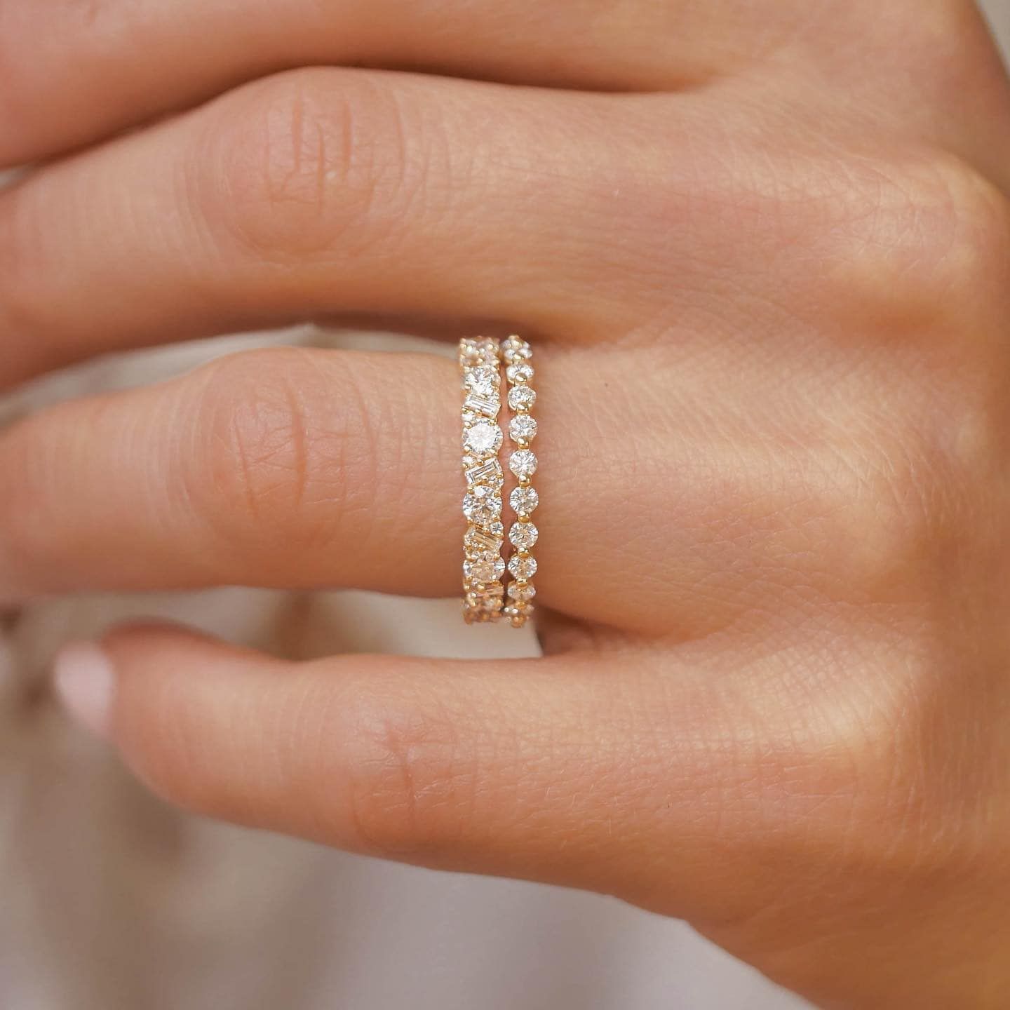  [CÓ SẴN] Nhẫn vàng 14k đá tròn mix đá chữ nhật lớn - ni 14 