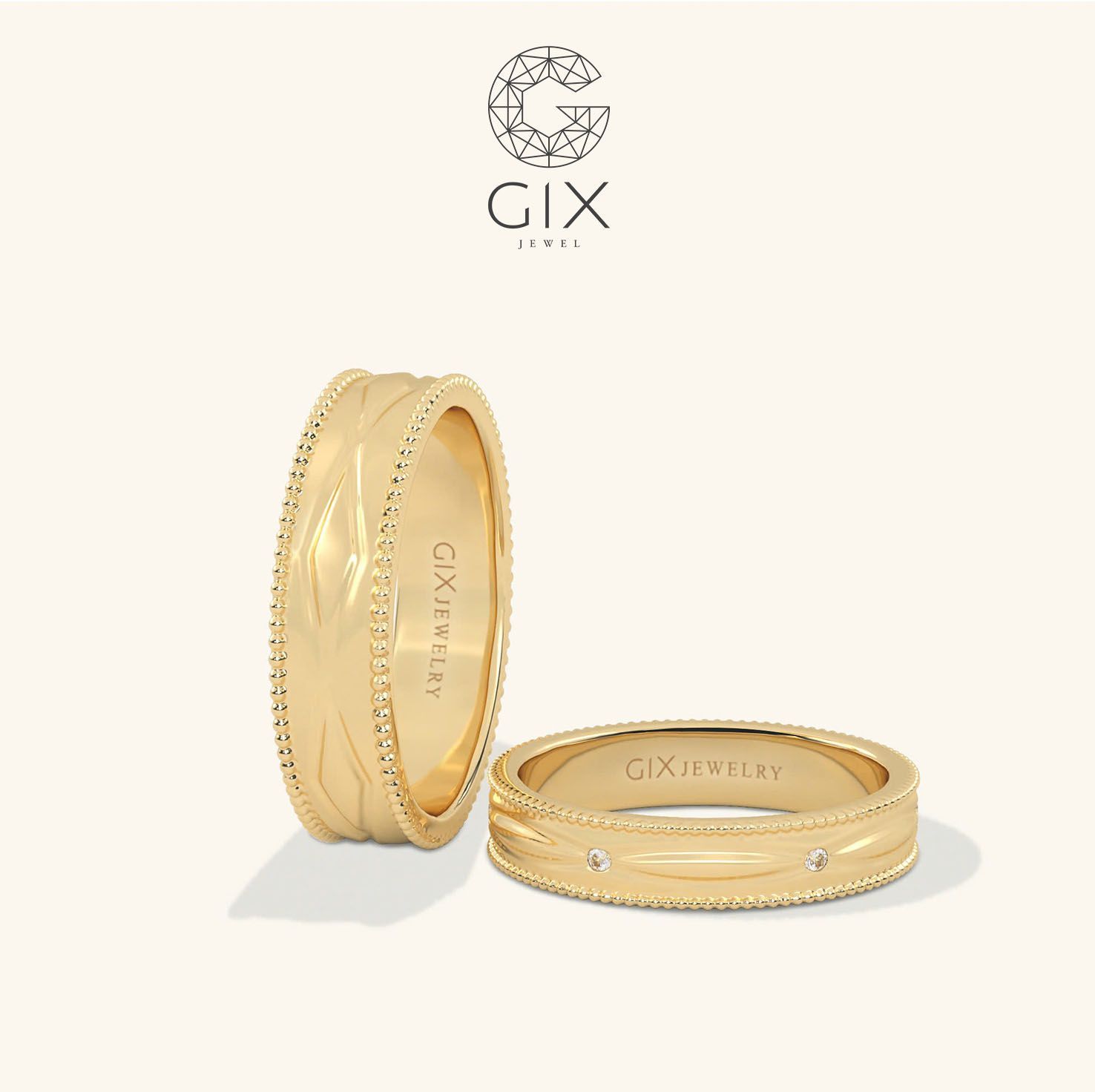  Nhẫn cưới vàng 10k đơn giản đẹp đính kim cương - GCR25050073 