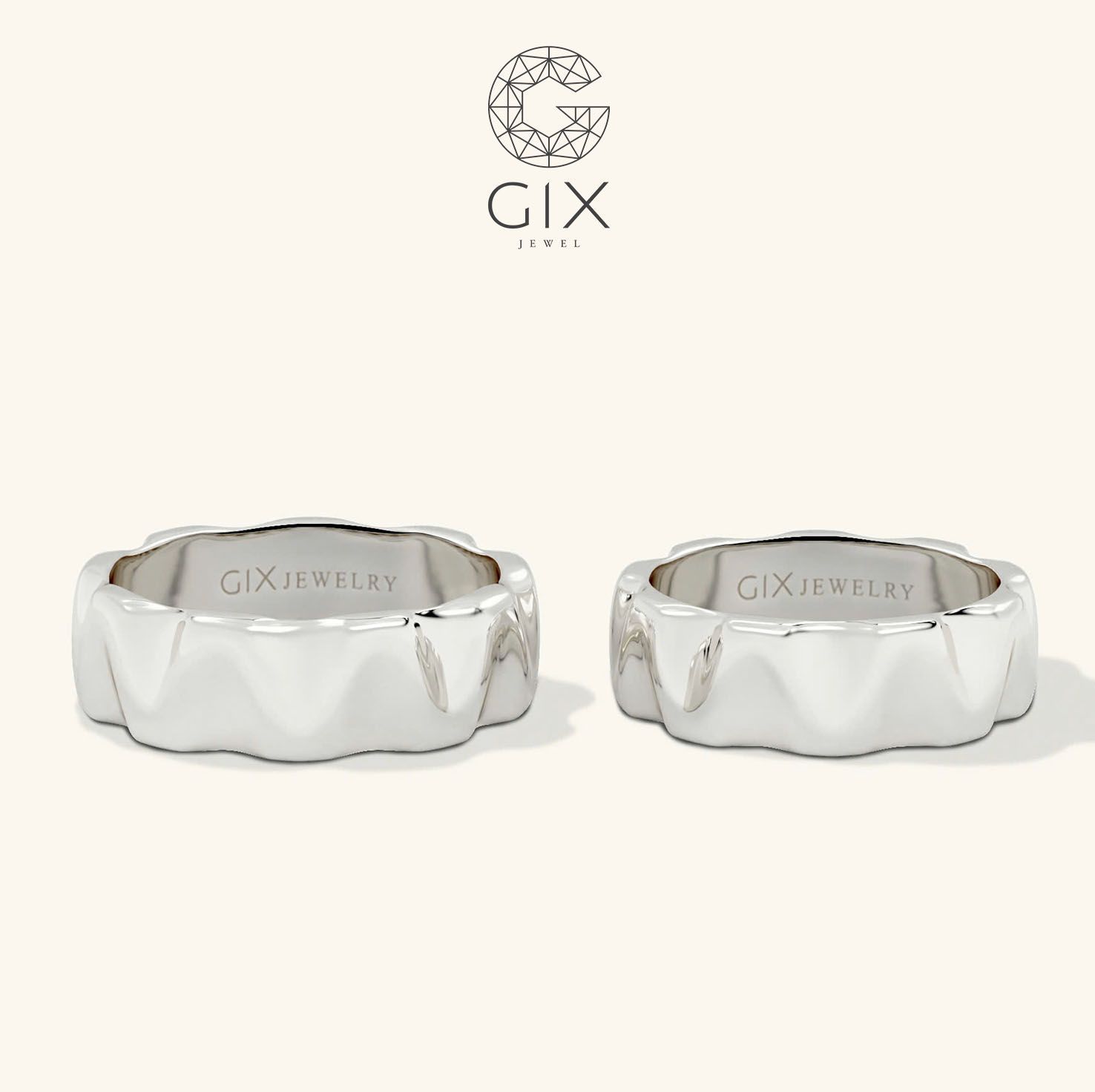  Nhẫn cưới vàng 18K bản to khắc hoa văn - GCR25050076 