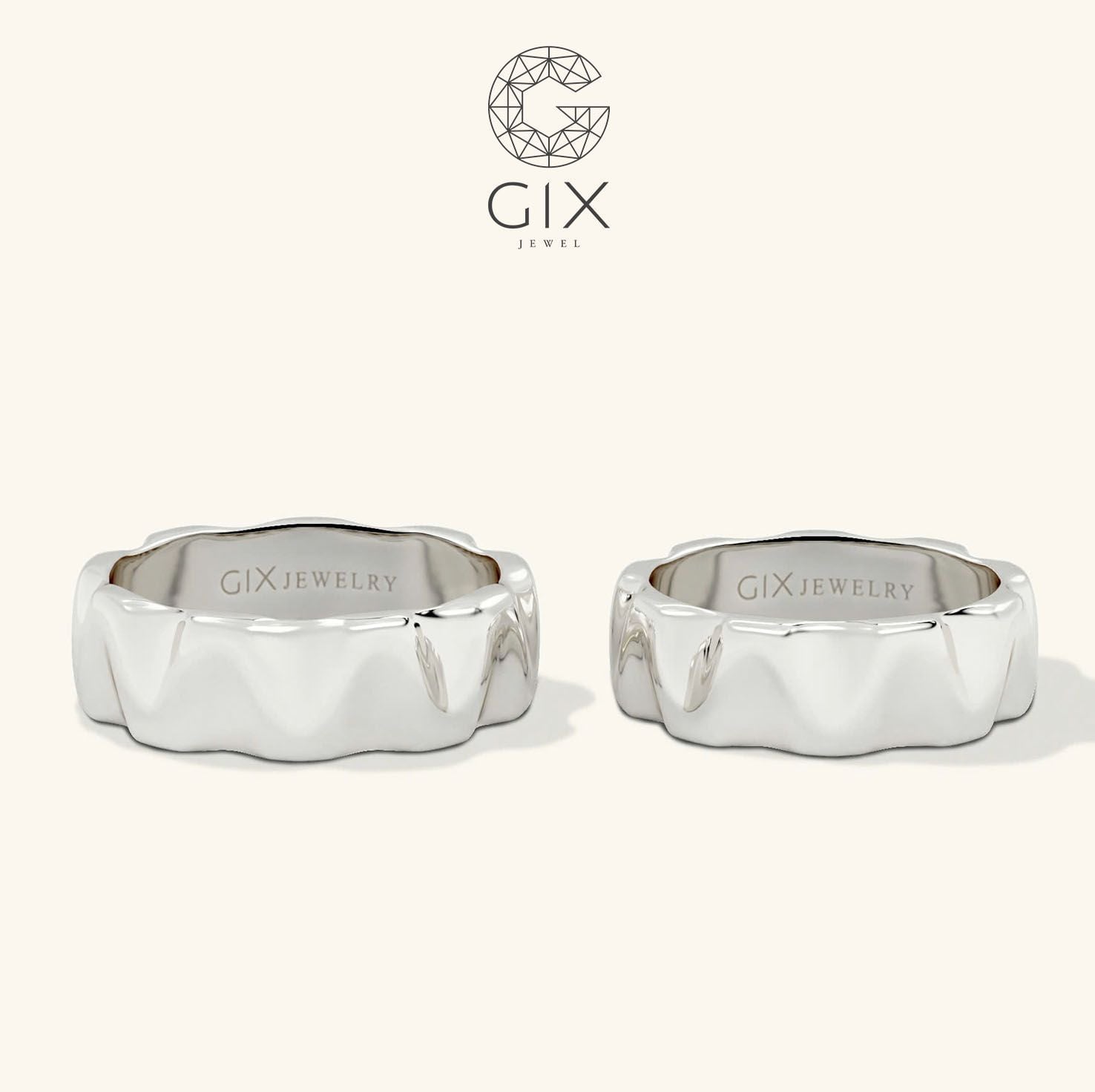  Nhẫn cưới vàng 14k bản to khắc hoa văn - GCR25050076 