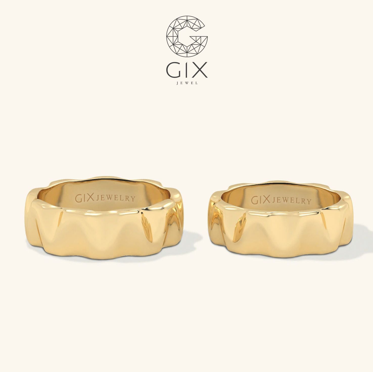  Nhẫn cưới vàng 14k bản to khắc hoa văn - GCR25050076 