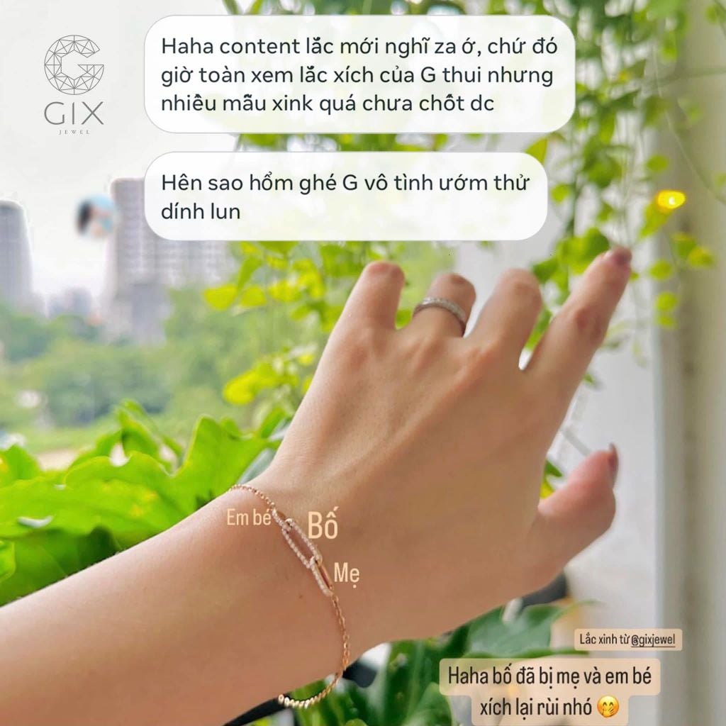  Lắc tay vàng trắng đính kim cương sợi mảnh đẹp nhất charm vàng mắc xích Gixjewel 