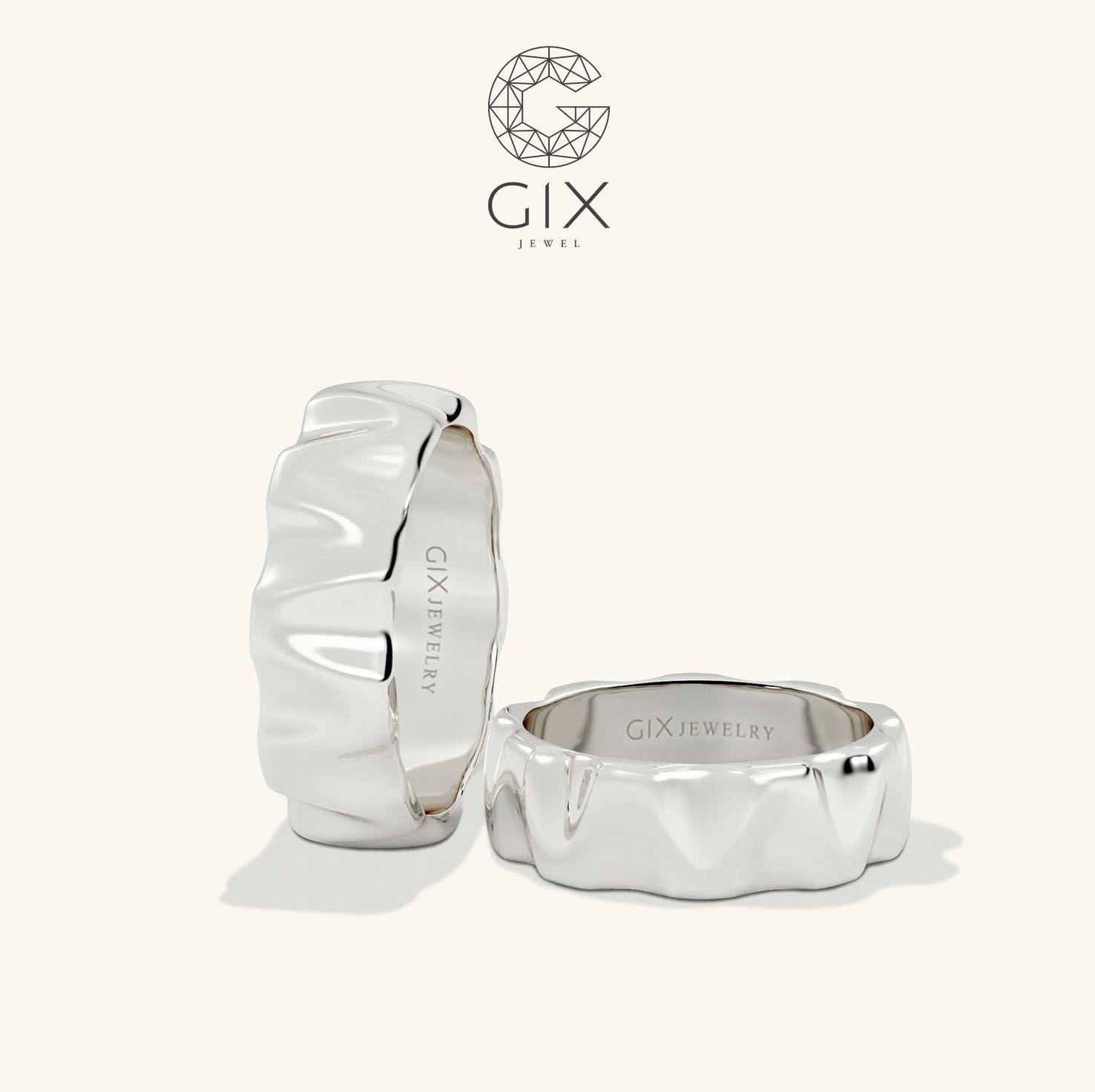  Nhẫn cưới vàng 10K bản to khắc hoa văn - GCR25050076 