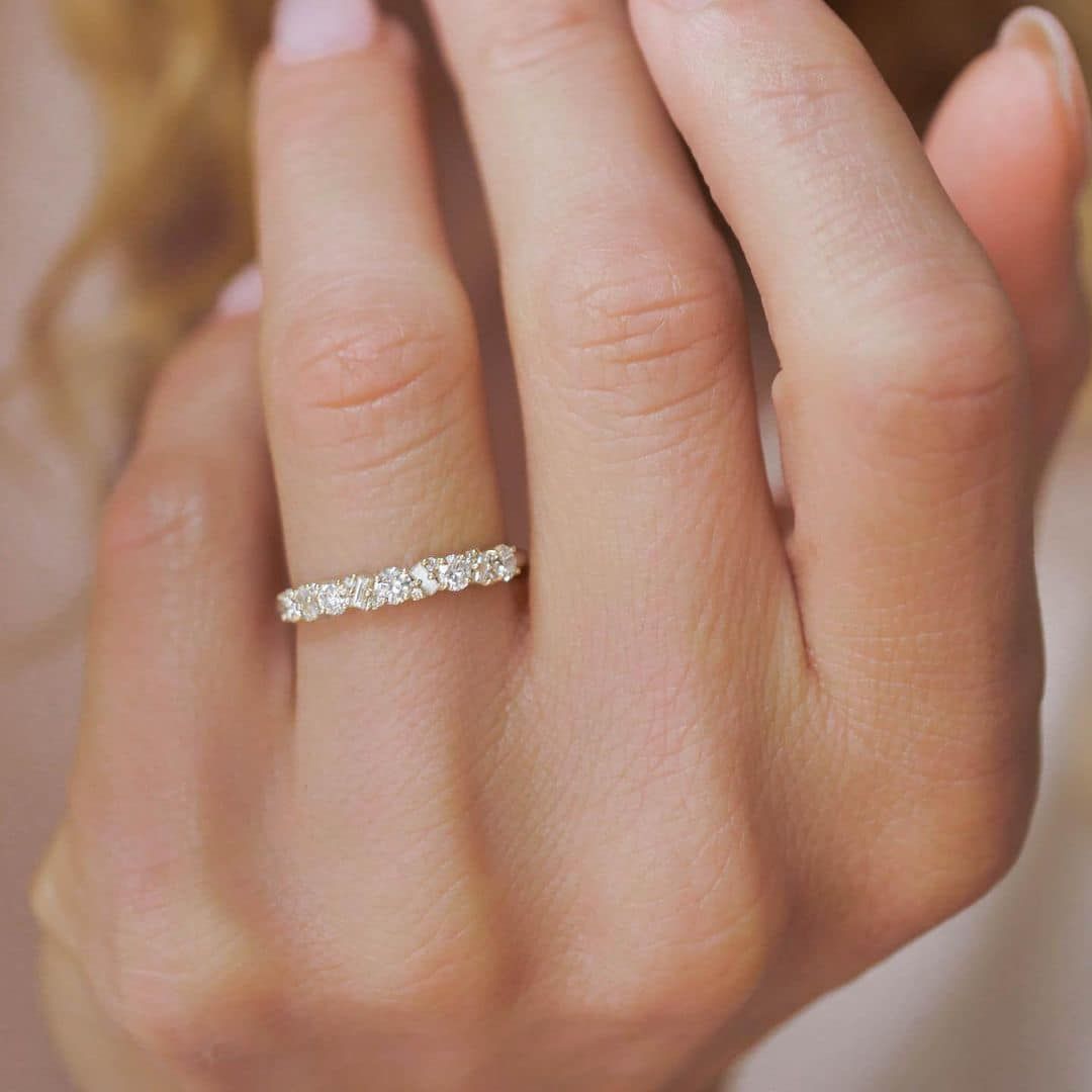  [CÓ SẴN] Nhẫn vàng 14k đá tròn mix đá chữ nhật lớn - ni 14 