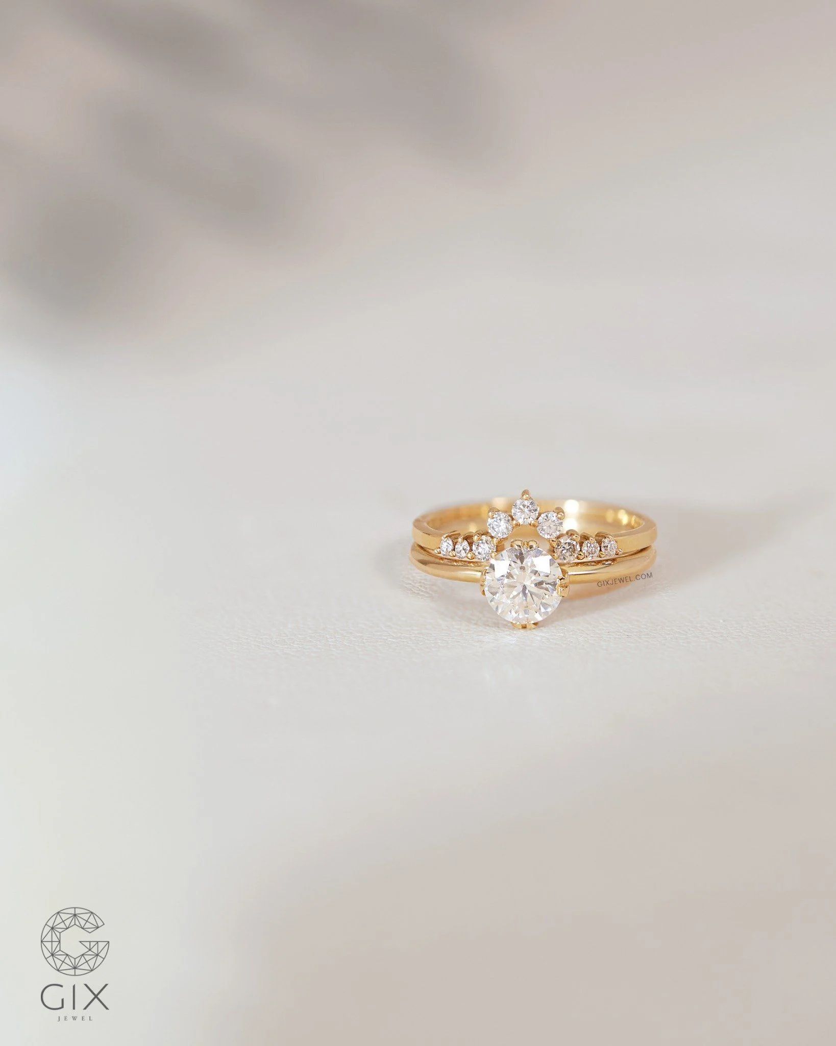  [CÓ SẴN] Set nhẫn cầu hôn đá Moissanite vàng 14k - ni 12 