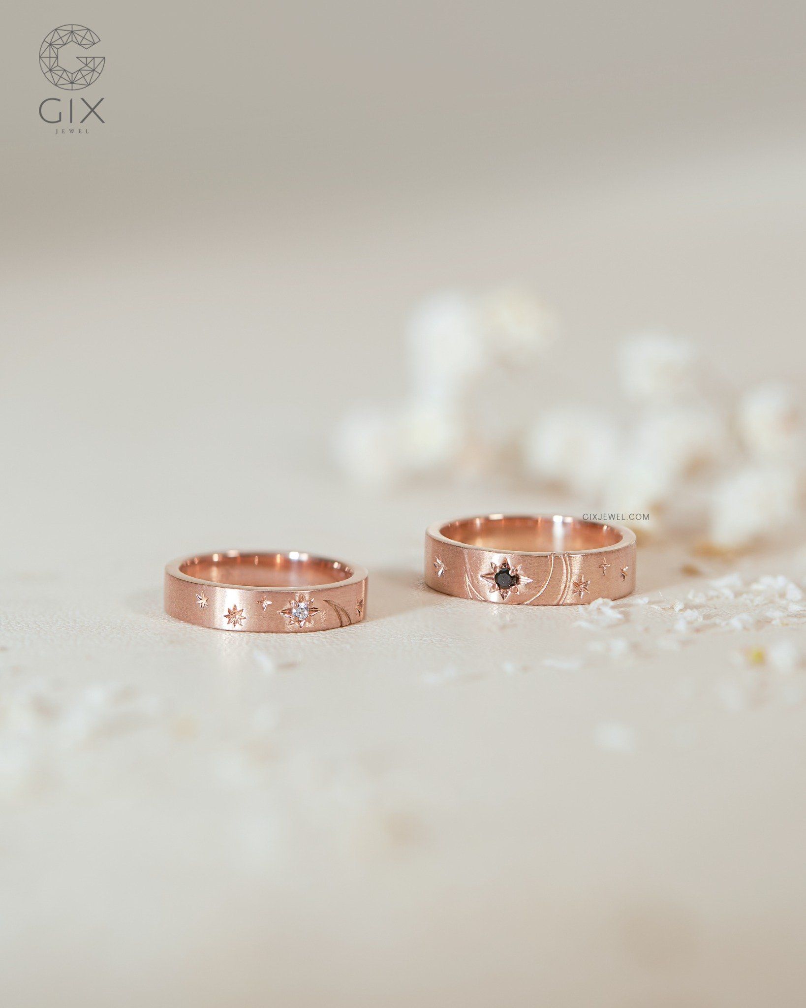  Nhẫn cưới Universe vàng 18k đẹp đính đá cao cấp Gix Jewel 