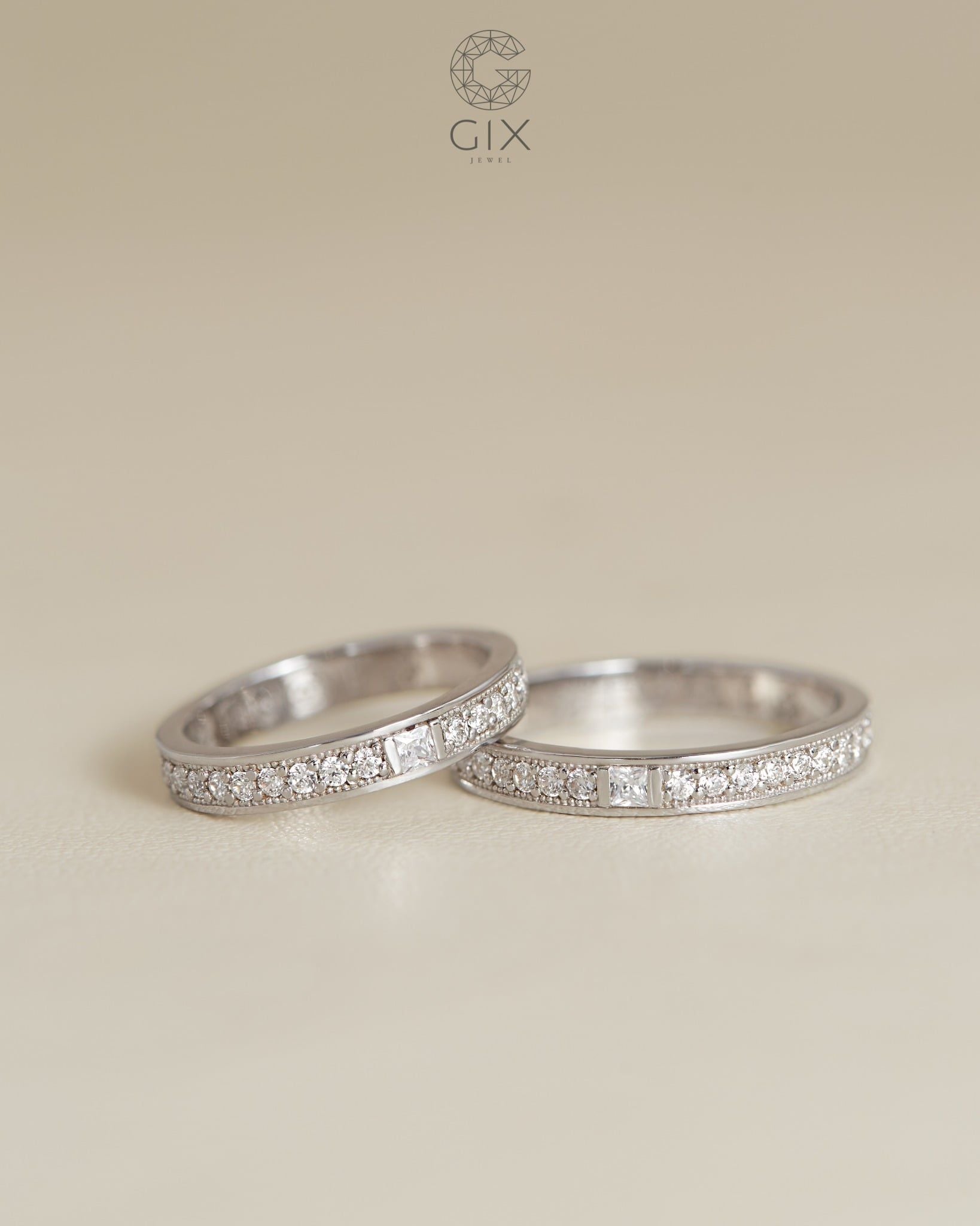  Nhẫn cưới vàng 14k thiết kế đính tấm full vòng - GCR25050206 | Gix Jewel 