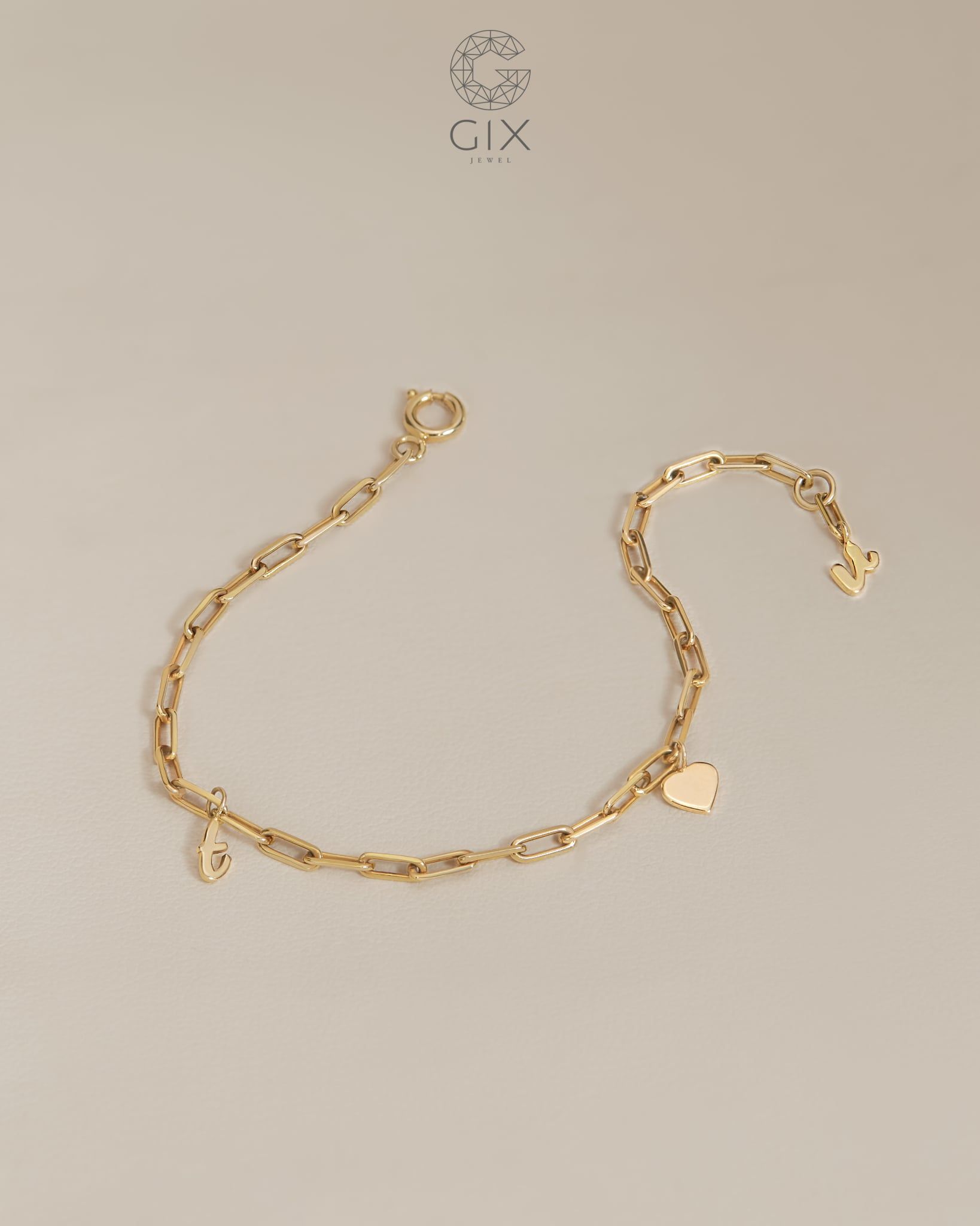  [CÓ SẴN] Lắc tay vàng 14k mắc xích ký tự v - trái tim - t 16cm 