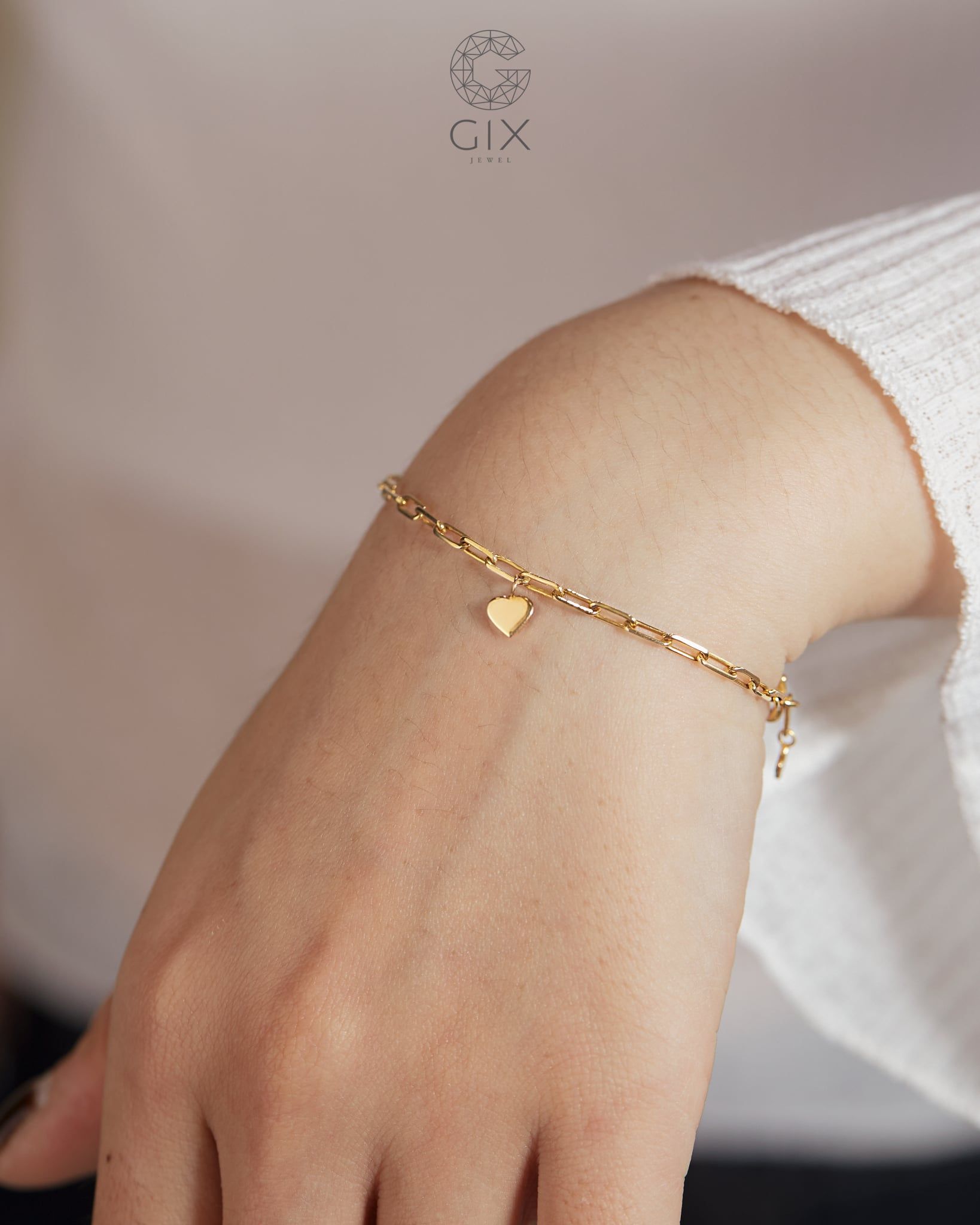  [CÓ SẴN] Lắc tay vàng 14k mắc xích ký tự v - trái tim - t 16cm 