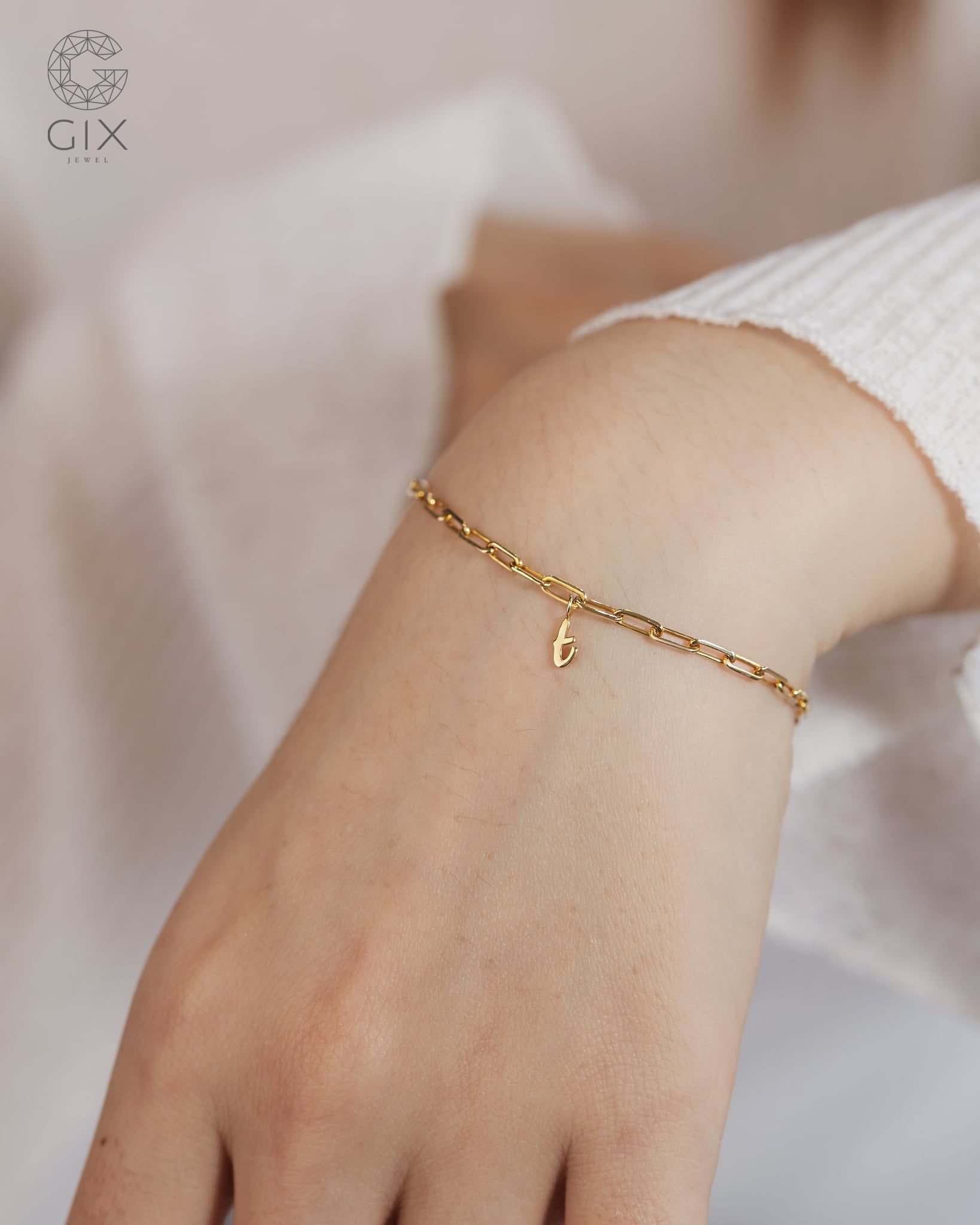  [CÓ SẴN] Lắc tay vàng 14k mắc xích ký tự v - trái tim - t 16cm 