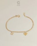  [CÓ SẴN] Lắc tay tim gắn chữ LY vàng hồng 14k - 16.5cm 