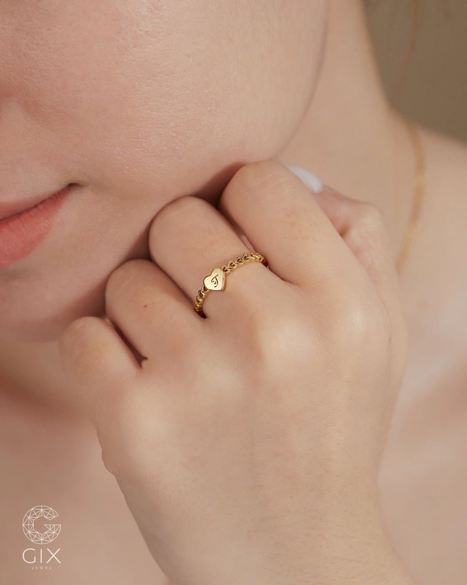  [CÓ SẴN] Nhẫn mặt tim khắc chữ vàng 14k 