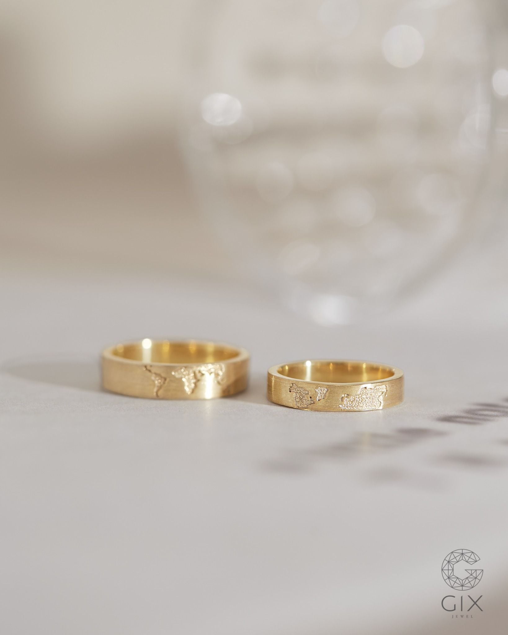  Nhẫn cặp Miles & Hearts bạc & vàng 18k thiết kế hình bản đồ thế giới Gix Jewel 