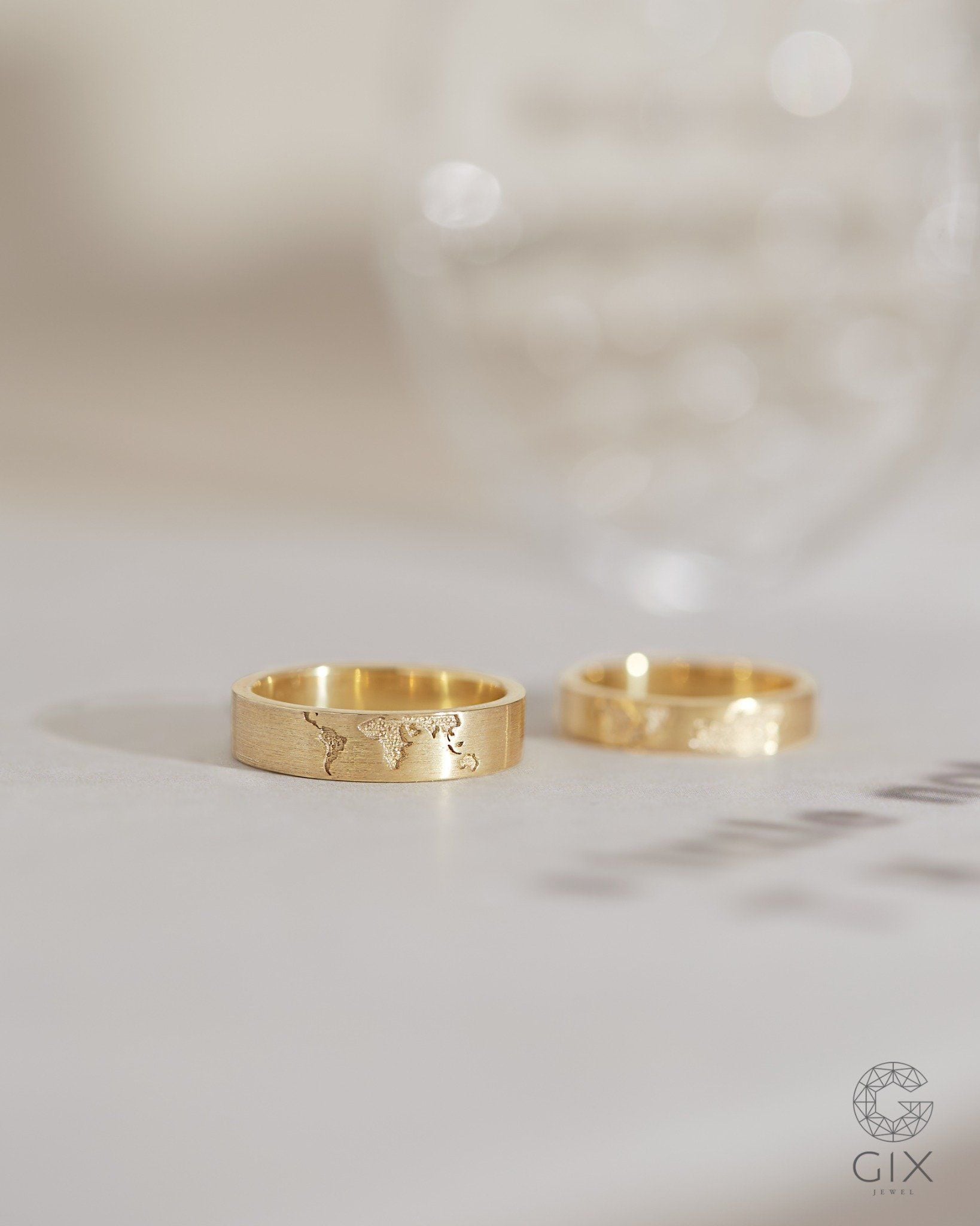  Nhẫn cặp Miles & Hearts bạc & vàng 18k thiết kế hình bản đồ thế giới Gix Jewel 