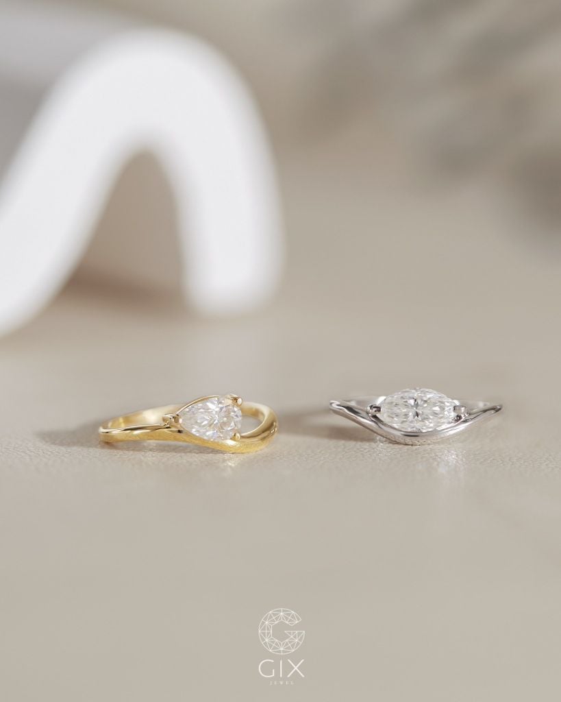  Bộ nhẫn nữ đeo ngón út vàng 18k đẹp đính Moissanite Gix Jewel 