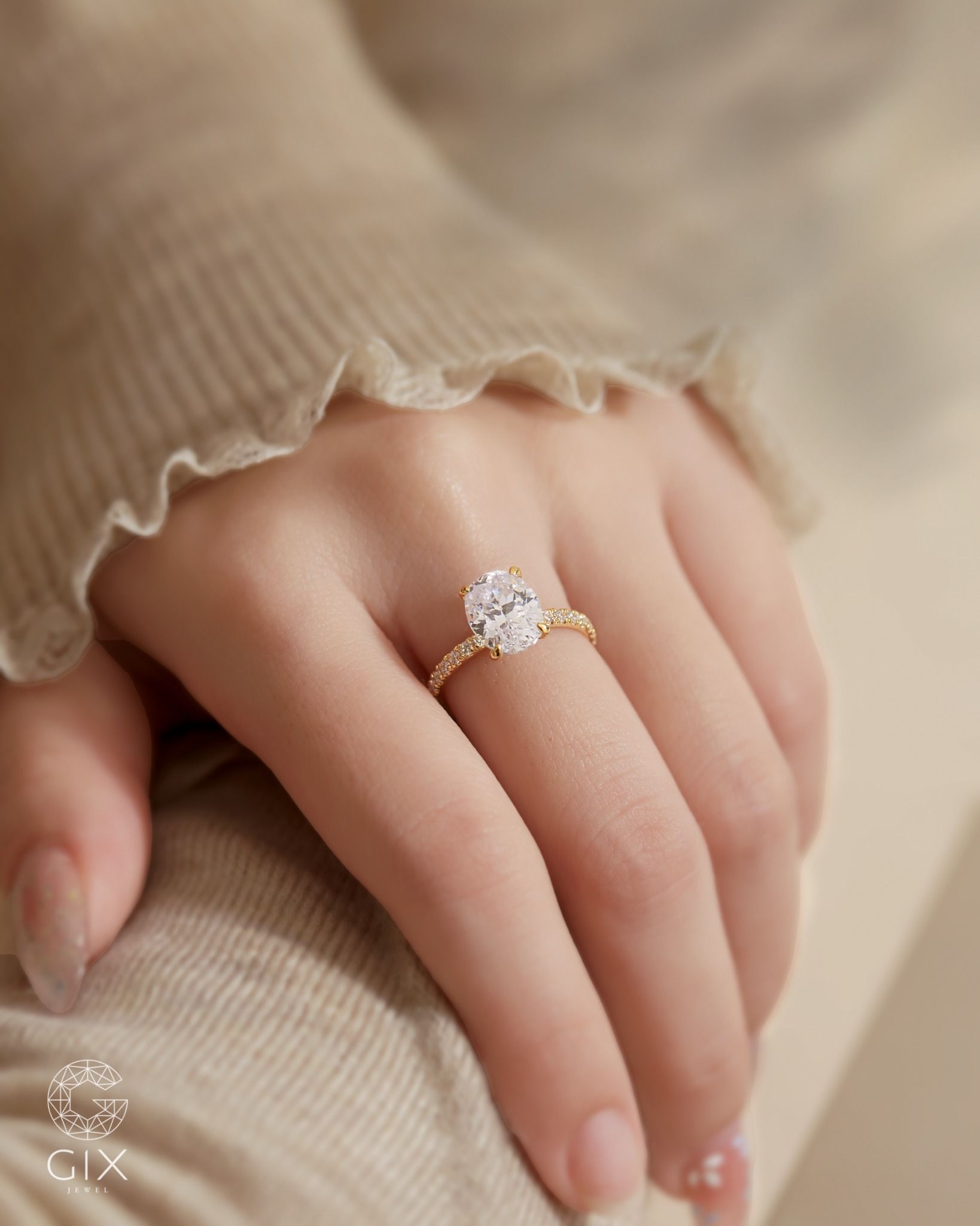  Nhẫn Cầu Hôn Kim Cương Vàng 18K - Oval Dream | Gix Jewel 
