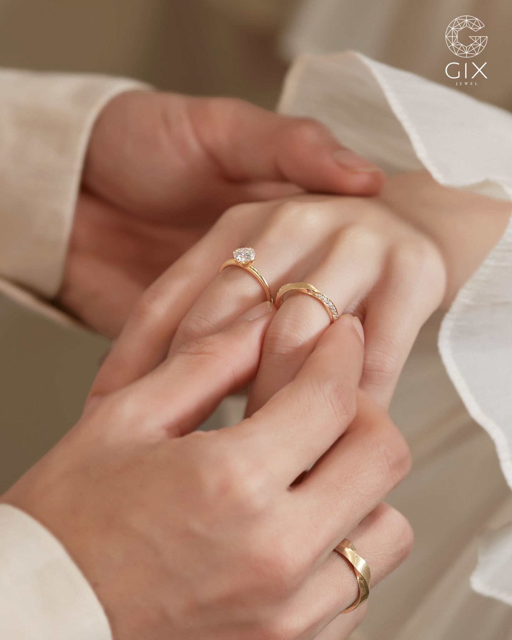  Nhẫn cưới vàng 18k đính kim cương đơn giản đẹp Gix - GCR25050060 