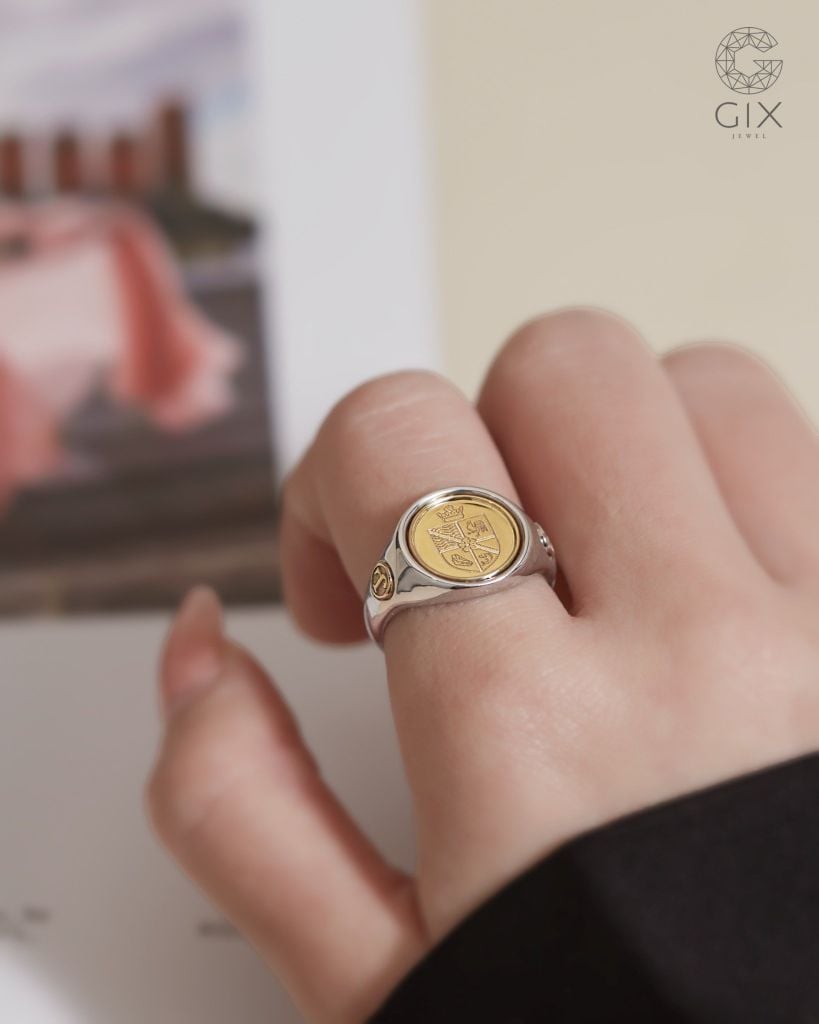  Nhẫn signet nam vàng 18k & bạc đẹp mặt xoay khắc kí tự | Gix Jewel 