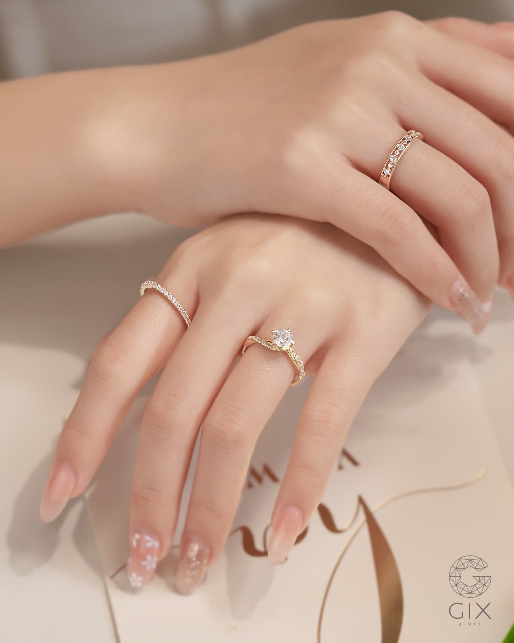  Nhẫn cầu hôn vàng 18k Trellis Diamond  | Gix Jewel 