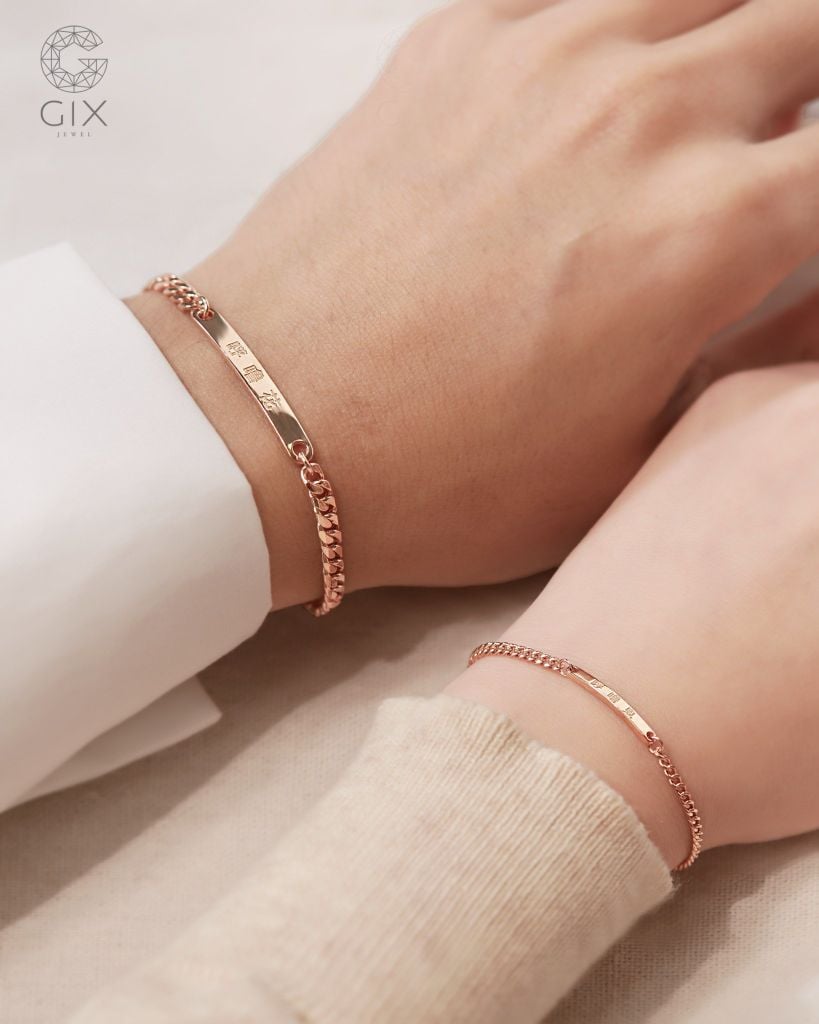  Lắc tay đôi nam nữ vàng & bạc đẹp khoen lật unisex bản lớn khắc tên Gix Jewel 