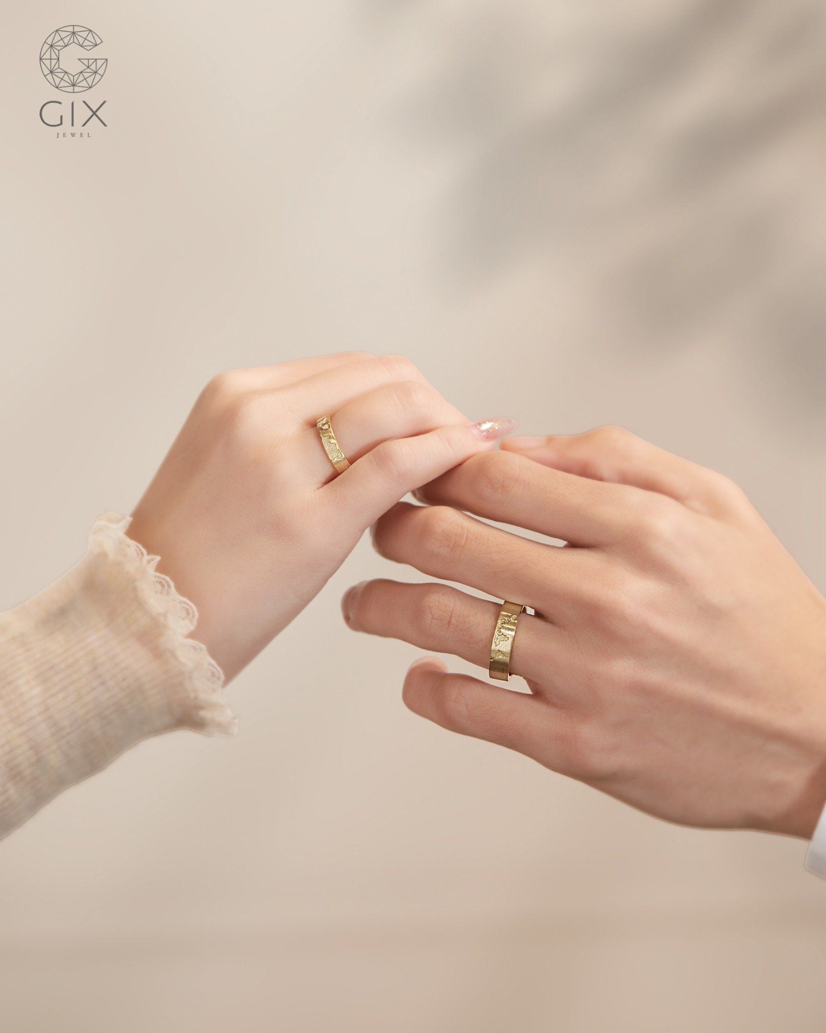  Nhẫn cặp Miles & Hearts bạc & vàng 18k thiết kế hình bản đồ thế giới Gix Jewel 