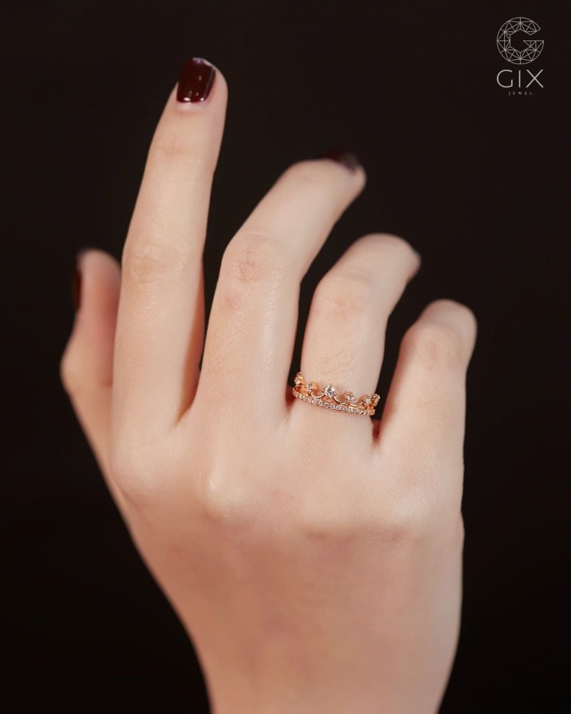  Nhẫn vương miện vàng hồng đẹp đính kim cương thiên nhiên | Gix Jewel 