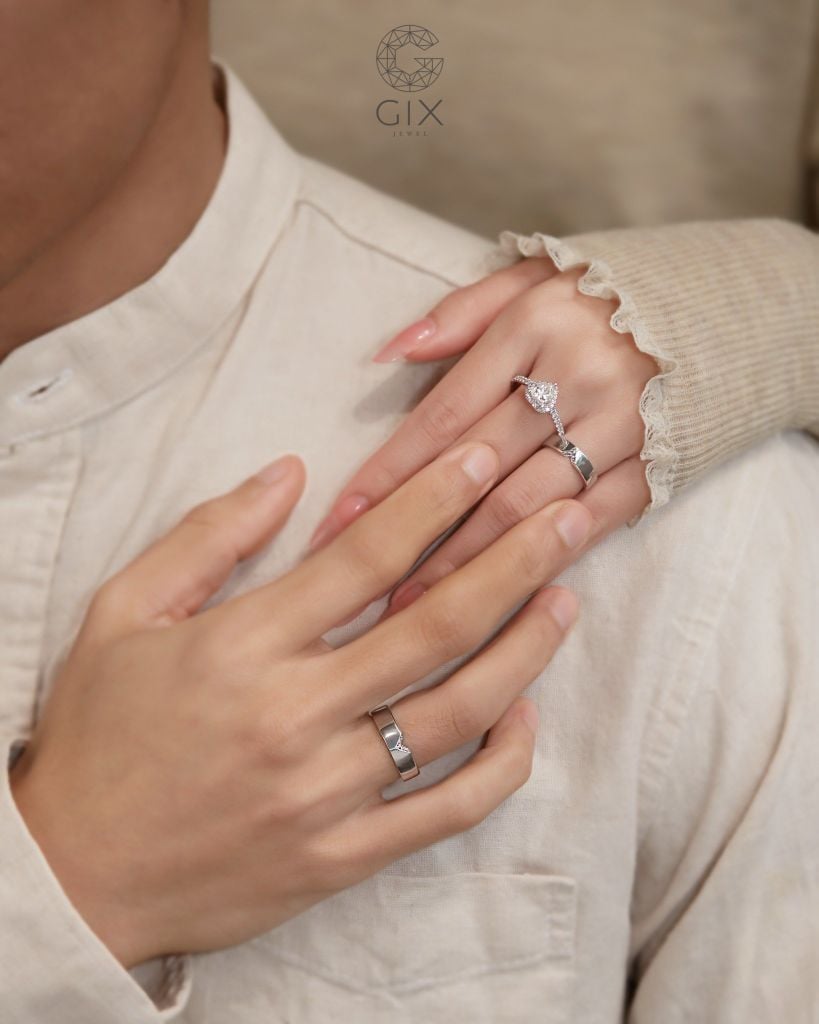 Nhẫn cưới trái tim vàng 18k thiết kế đẹp kim cương cao cấp sang trọng Gix Jewelry 