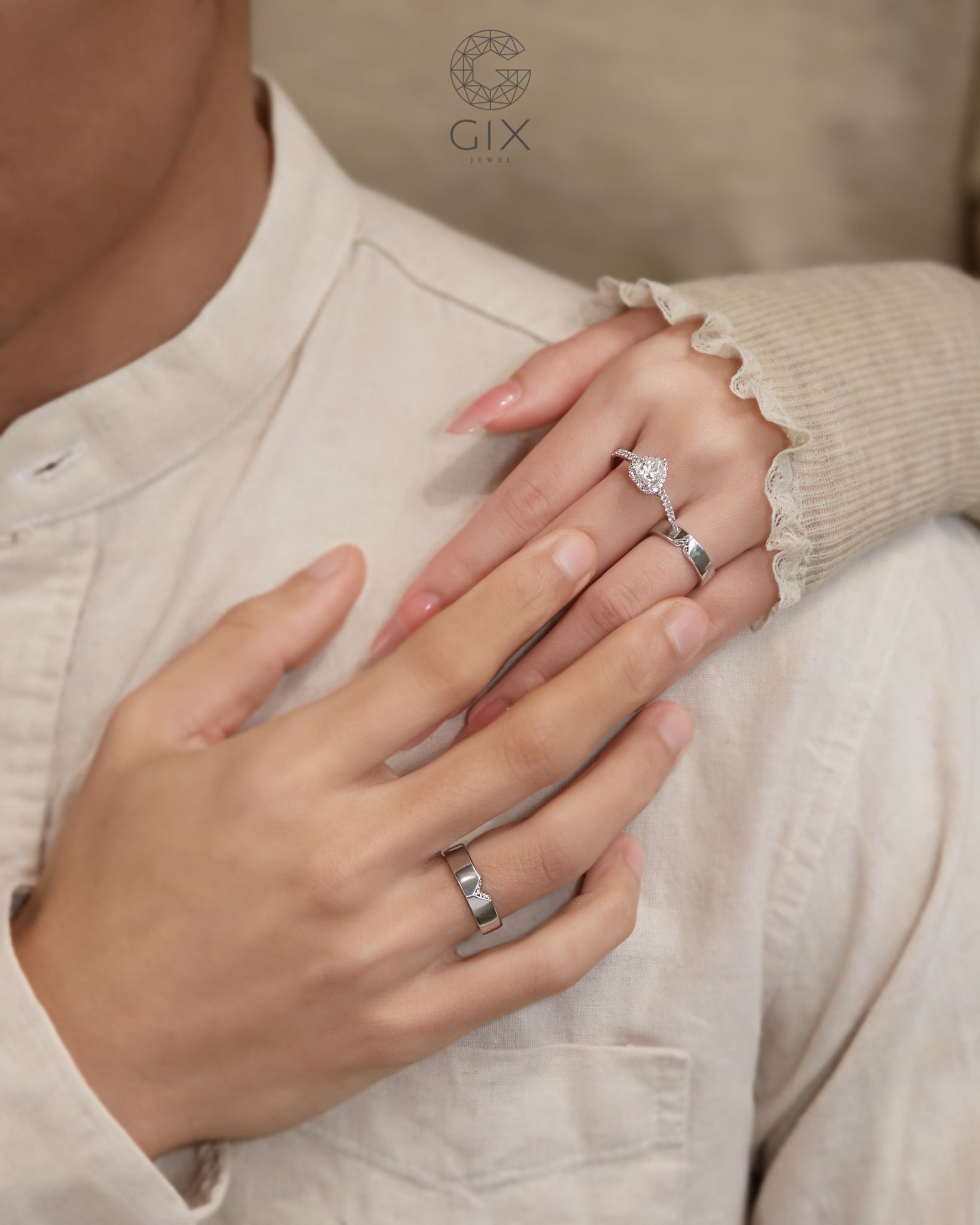  Nhẫn cưới trái tim vàng 18k thiết kế đẹp kim cương cao cấp sang trọng Gix Jewelry 