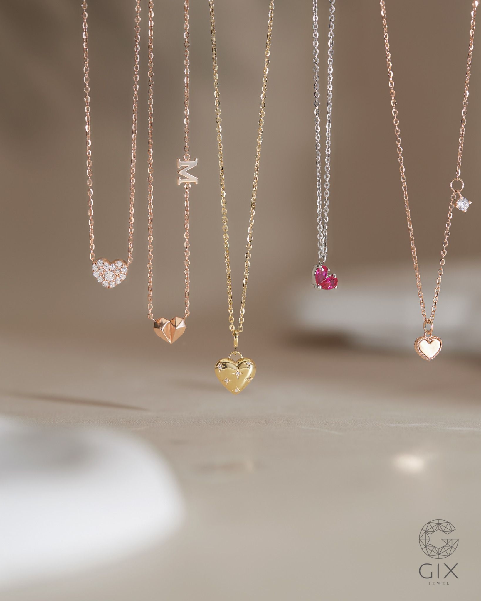  Dây chuyền trái tim vàng hồng 18k sợi mảnh đẹp đính đá khắc tên | Gix Jewel 