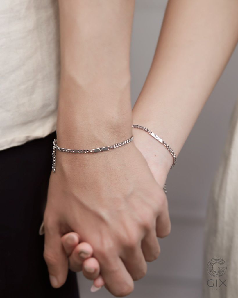  Vòng tay đôi bạc & vàng đẹp sợi khoen lật kiểu mới khắc tên nam nữ Gix Jewel 