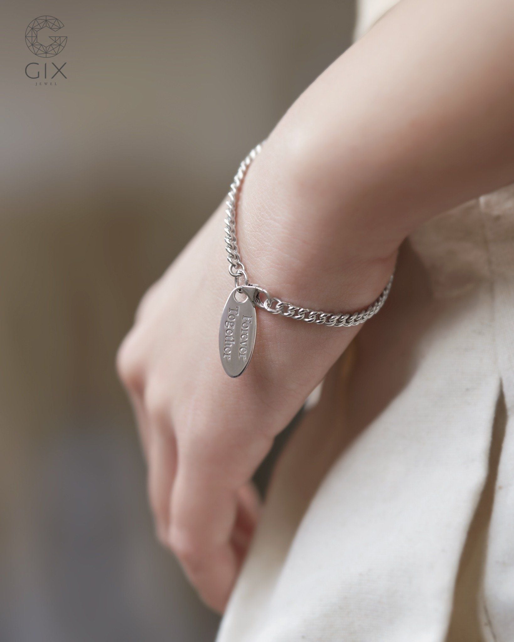  Lắc tay đôi nam nữ bạc đẹp & vàng 18k sợi khoen lật unisex kiểu mới khắc tên Gix Jewel 