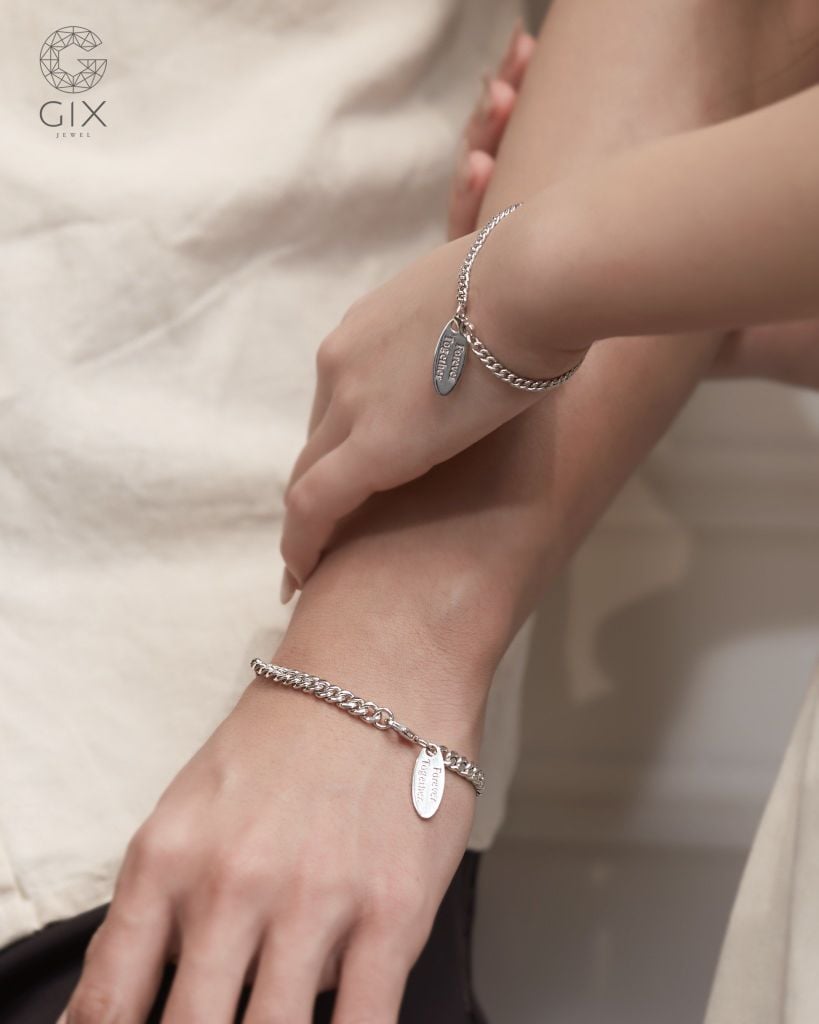  Lắc tay đôi nam nữ bạc đẹp & vàng 18k sợi khoen lật unisex kiểu mới khắc tên Gix Jewel 