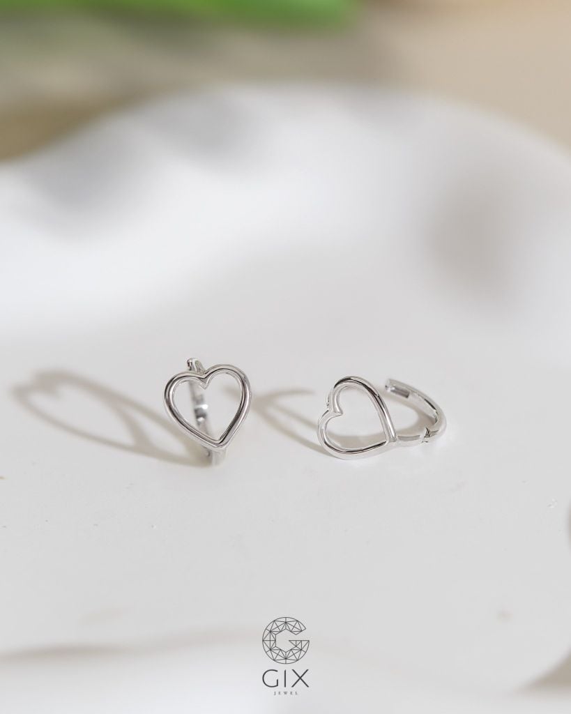  Bông tai khoen tròn vàng tây & bạc hình trái tim - Heartful Loop | Gix Jewel 