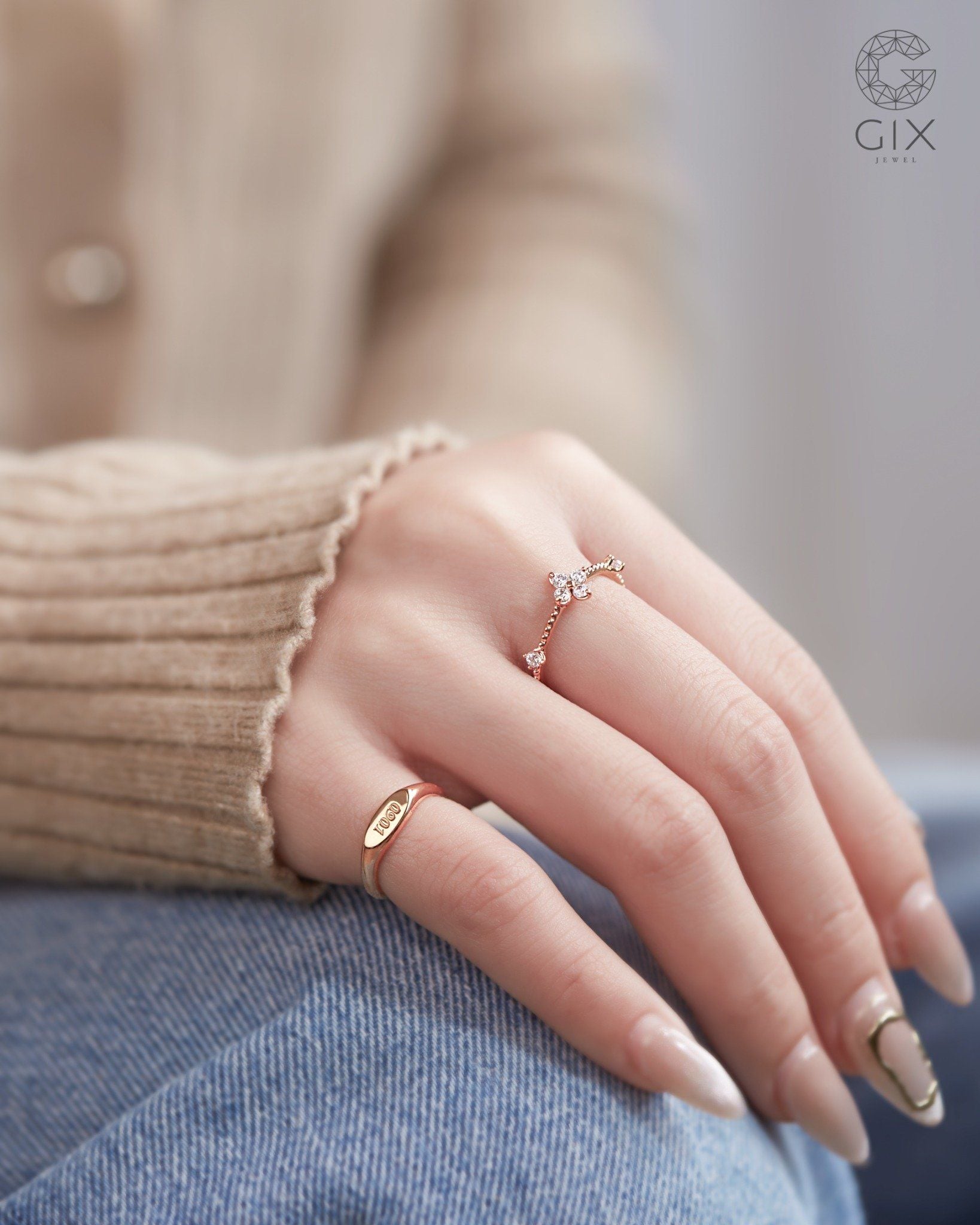  Nhẫn nữ cỏ 4 lá may mắn vàng tây đính kim cương - Clover Dazzle | Gix Jewel 