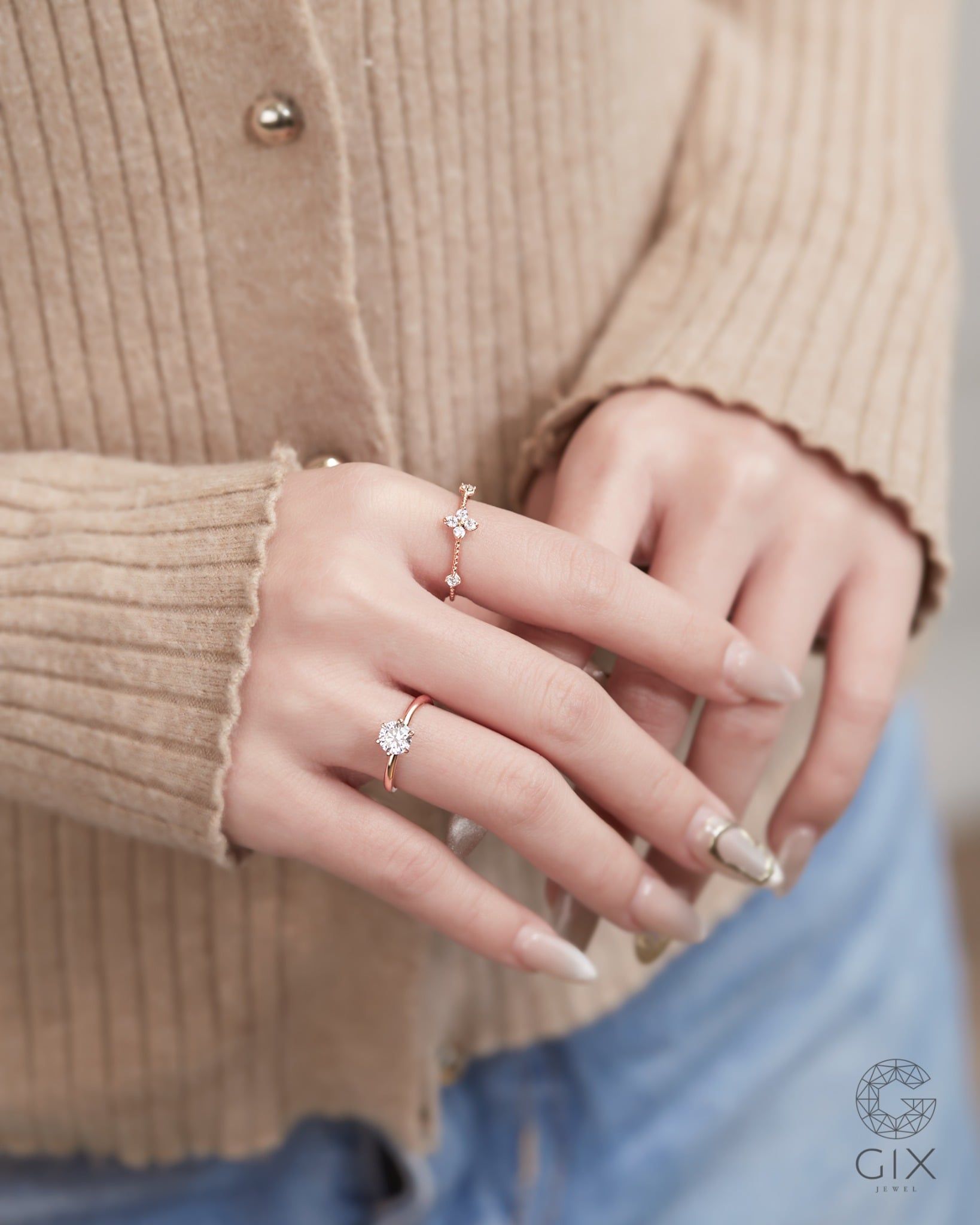  Nhẫn nữ cỏ 4 lá may mắn vàng tây đính kim cương - Clover Dazzle | Gix Jewel 