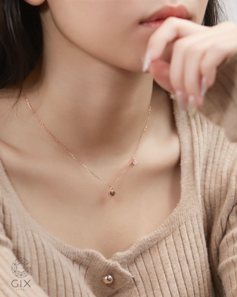  Dây chuyền trái tim vàng hồng 18k sợi mảnh đẹp đính đá khắc tên | Gix Jewel 