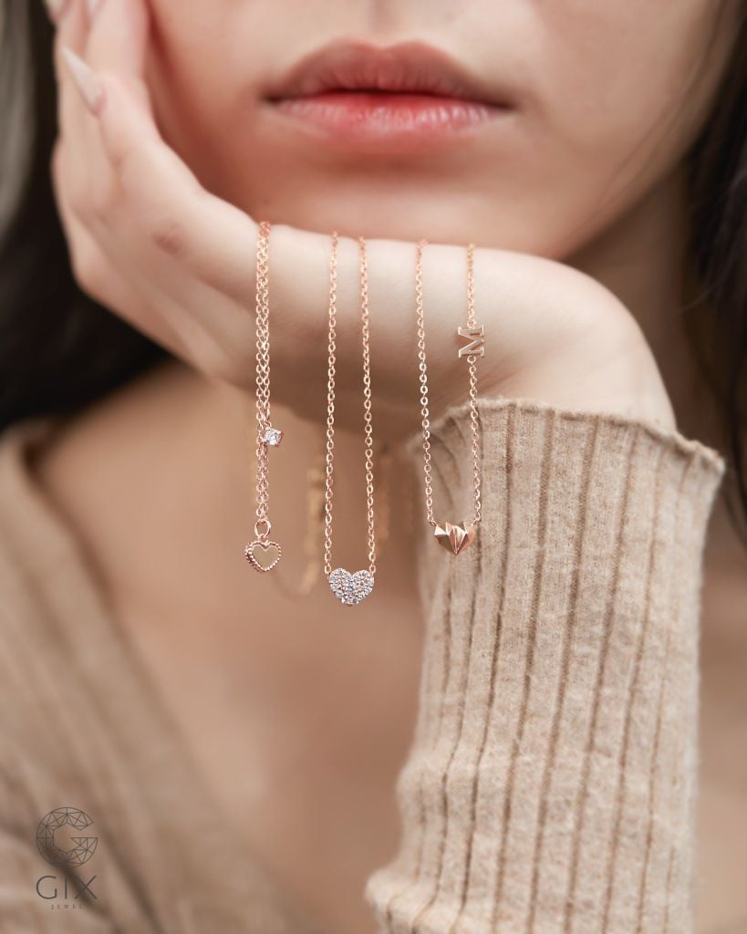  Dây chuyền trái tim vàng hồng 18k sợi mảnh đẹp đính đá khắc tên | Gix Jewel 