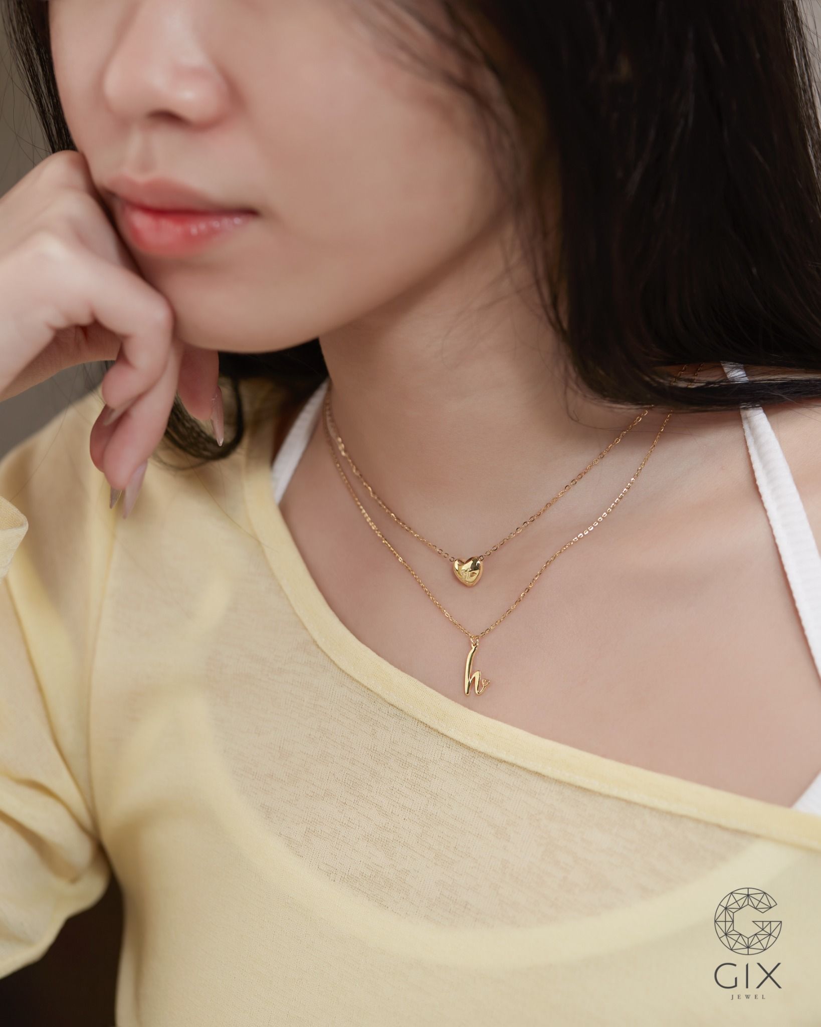  Dây chuyền chữ cái đuôi trái tim vàng 18k bạc s925 | Gix Jewelry 